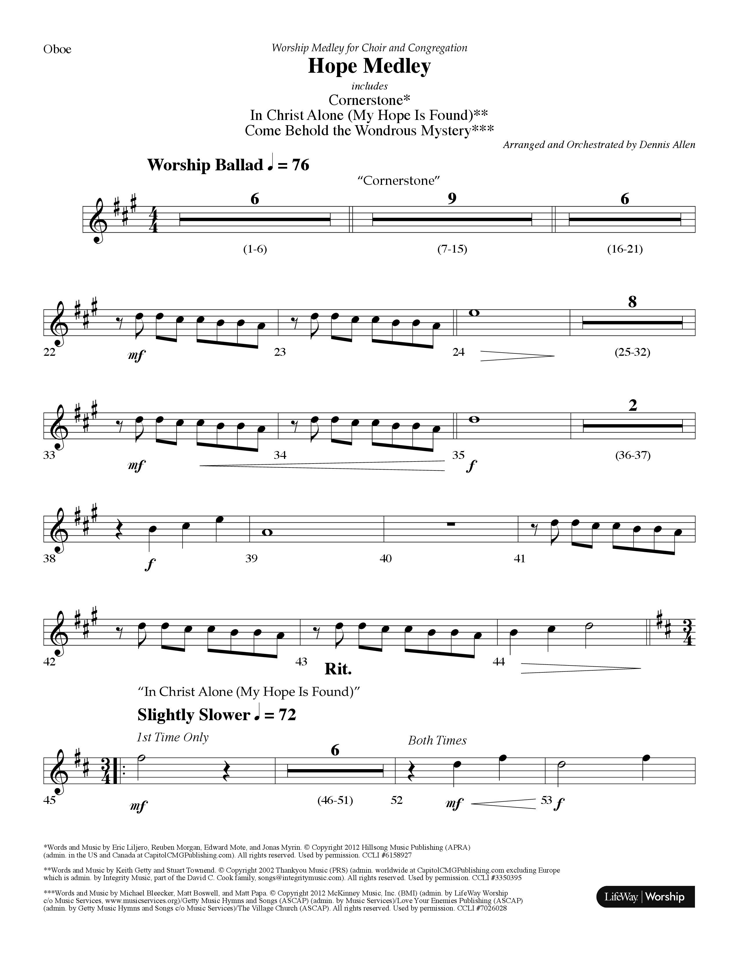 Hope Medley (with Cornerstone, In Christ Alone (My Hope Is Found), Come Behold The Wondrous Mystery) (Choral Anthem SATB) Oboe (Lifeway Choral / Arr. Dennis Allen)