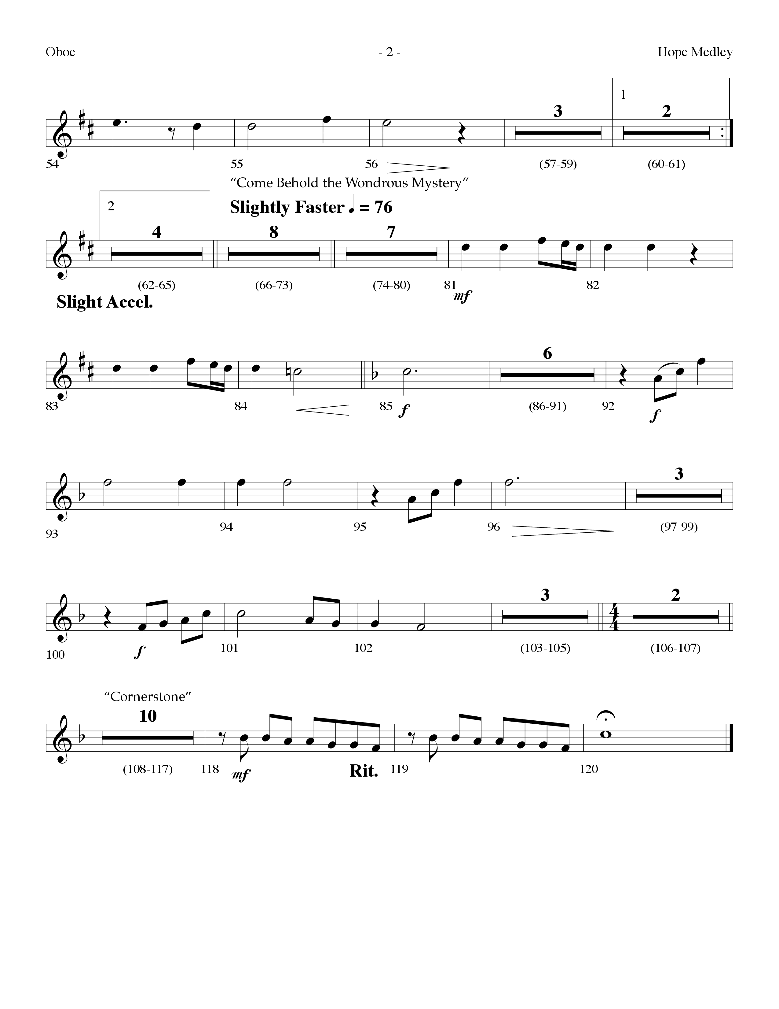 Hope Medley (with Cornerstone, In Christ Alone (My Hope Is Found), Come Behold The Wondrous Mystery) (Choral Anthem SATB) Oboe (Lifeway Choral / Arr. Dennis Allen)