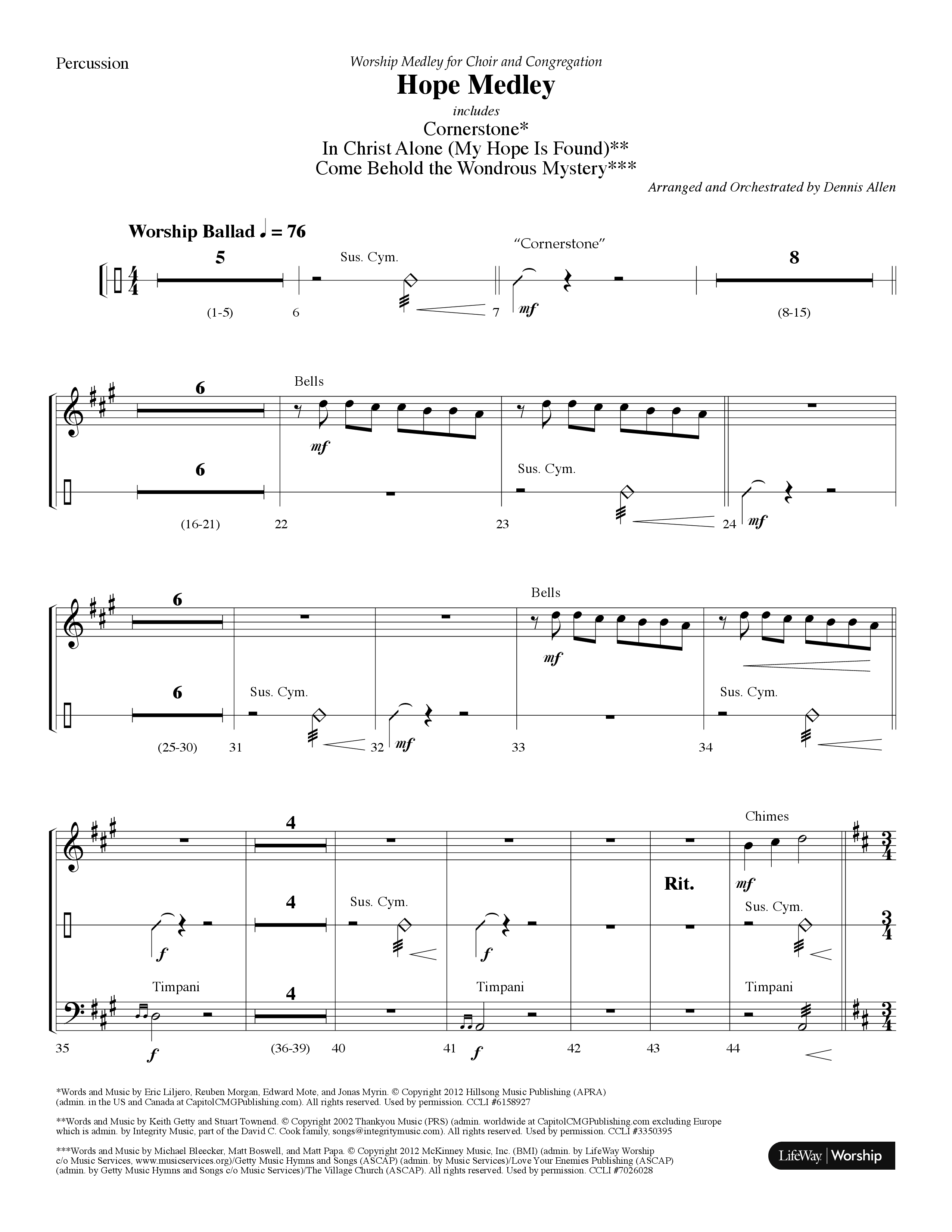 Hope Medley (with Cornerstone, In Christ Alone (My Hope Is Found), Come Behold The Wondrous Mystery) (Choral Anthem SATB) Percussion (Lifeway Choral / Arr. Dennis Allen)