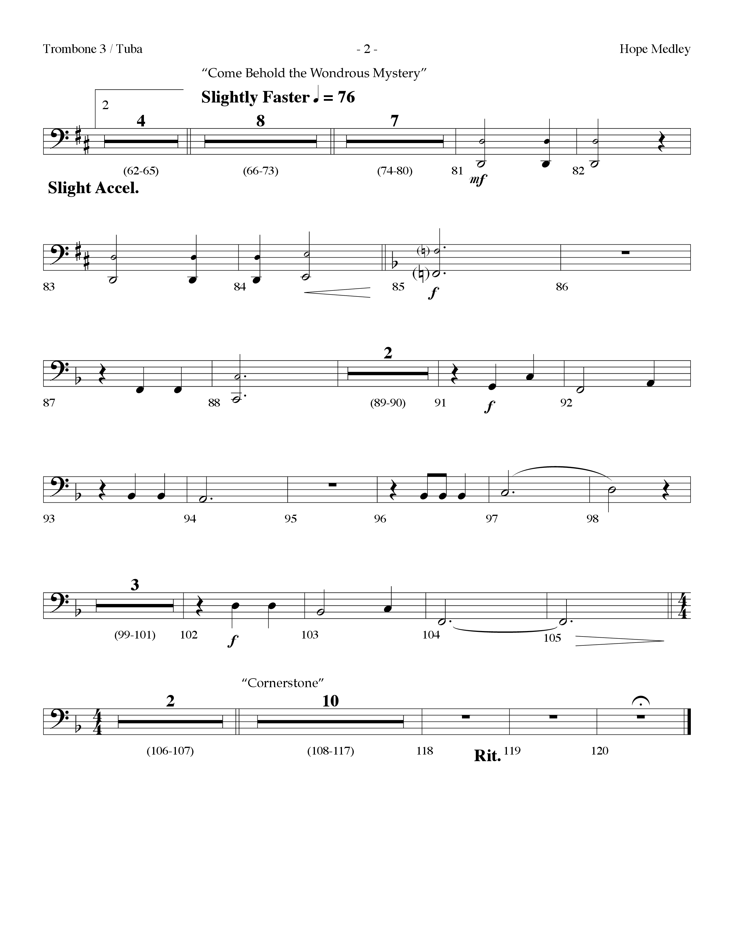 Hope Medley (with Cornerstone, In Christ Alone (My Hope Is Found), Come Behold The Wondrous Mystery) (Choral Anthem SATB) Trombone 3/Tuba (Lifeway Choral / Arr. Dennis Allen)