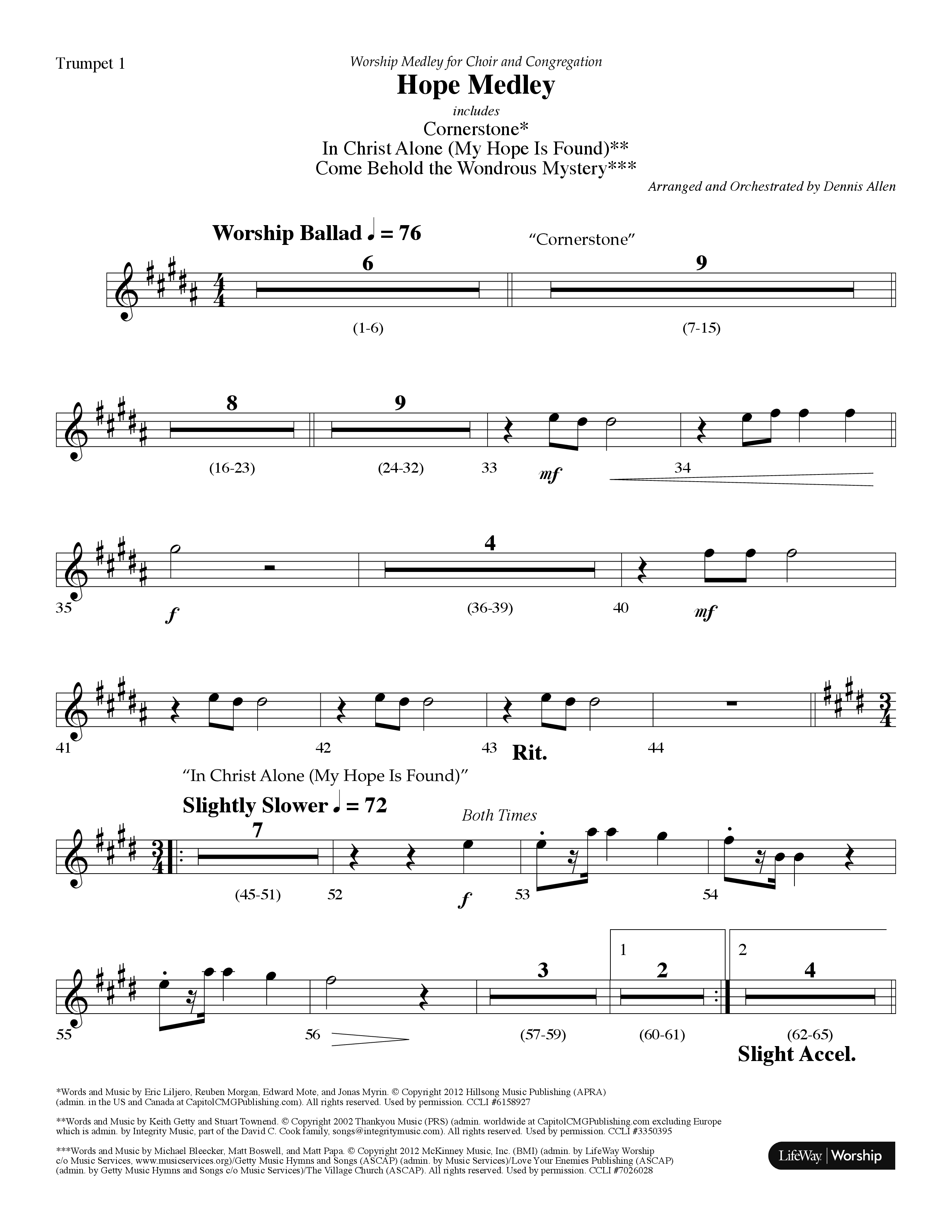 Hope Medley (with Cornerstone, In Christ Alone (My Hope Is Found), Come Behold The Wondrous Mystery) (Choral Anthem SATB) Trumpet 1 (Lifeway Choral / Arr. Dennis Allen)