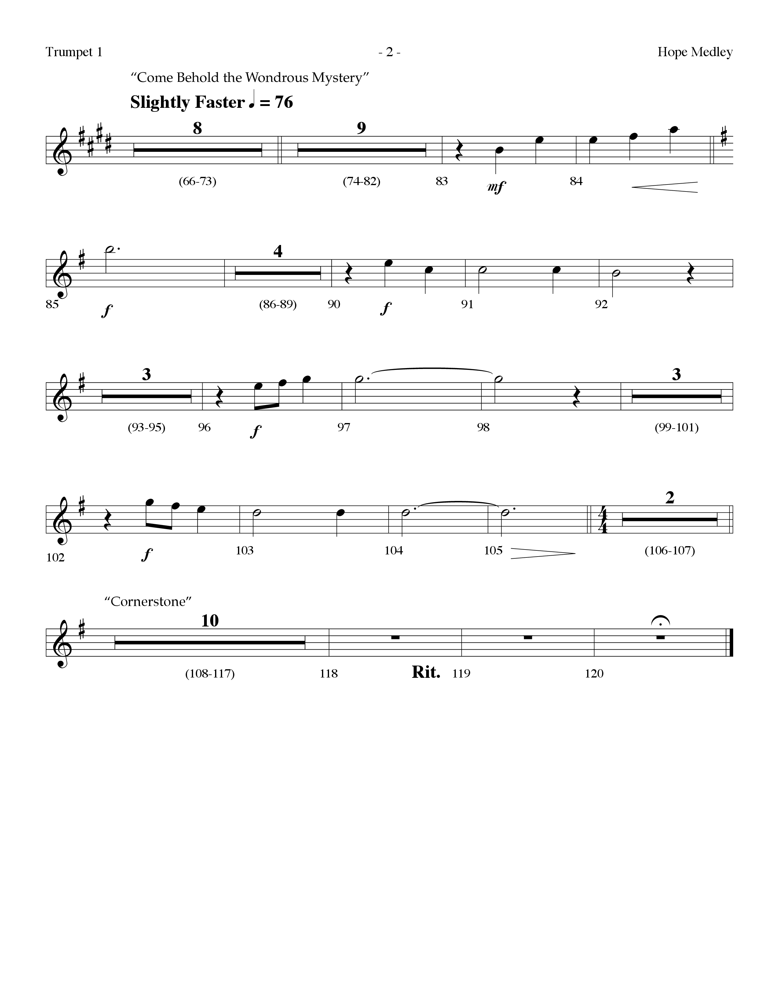 Hope Medley (with Cornerstone, In Christ Alone (My Hope Is Found), Come Behold The Wondrous Mystery) (Choral Anthem SATB) Trumpet 1 (Lifeway Choral / Arr. Dennis Allen)