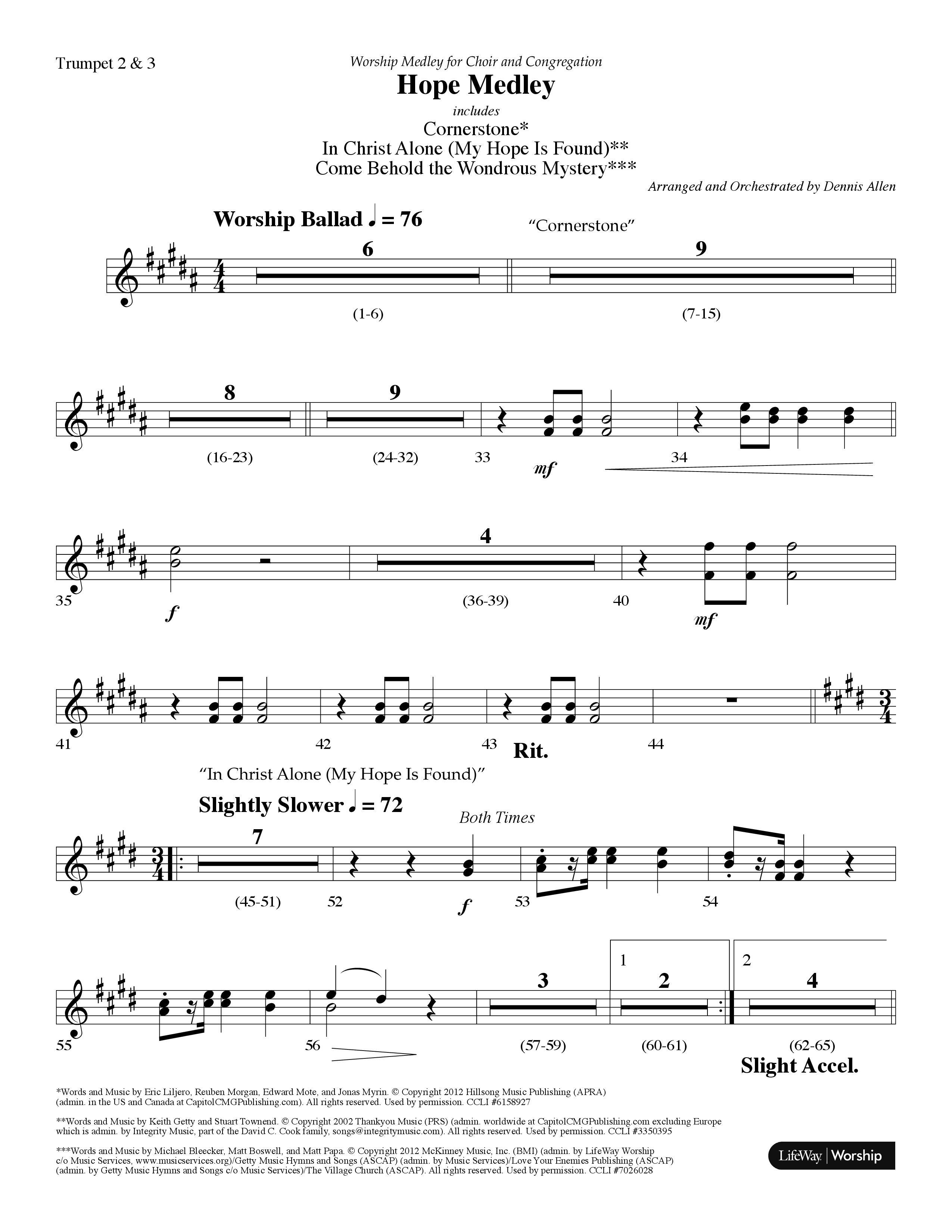 Hope Medley (with Cornerstone, In Christ Alone (My Hope Is Found), Come Behold The Wondrous Mystery) (Choral Anthem SATB) Trumpet 2/3 (Lifeway Choral / Arr. Dennis Allen)