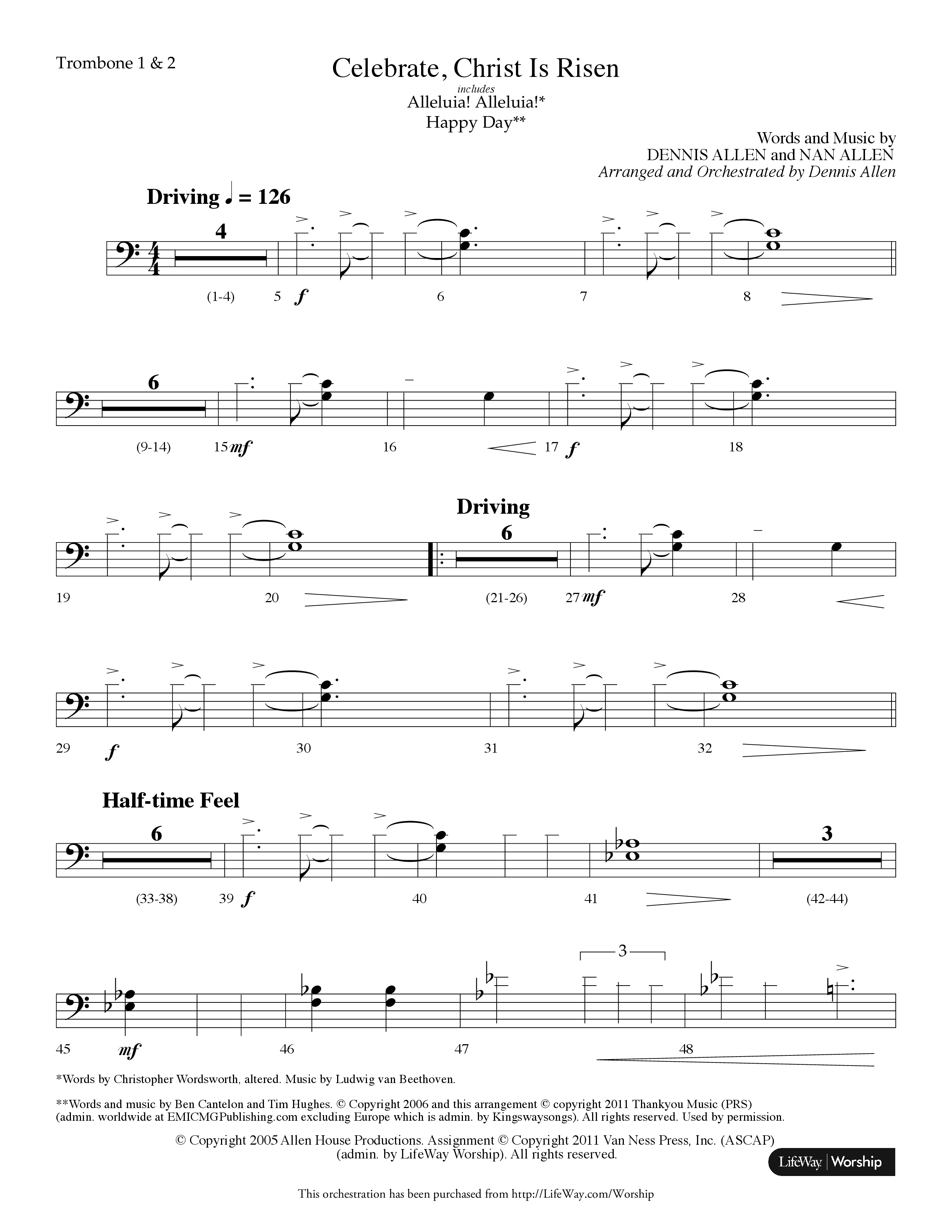 Celebrate Christ Is Risen (with Alleluia Alleluia, Happy Day) (Choral Anthem SATB) Trombone 1/2 (Lifeway Choral / Arr. Dennis Allen)