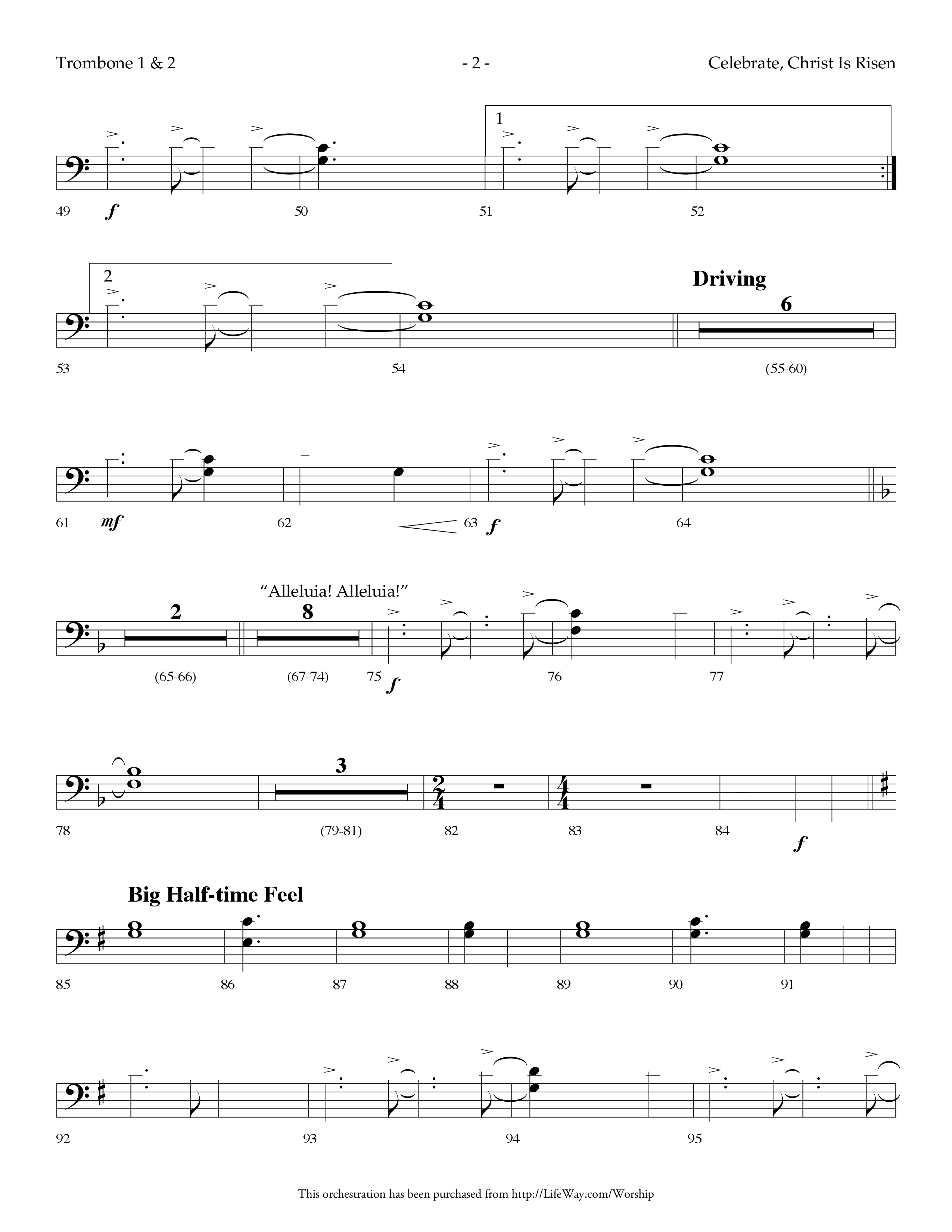 Celebrate Christ Is Risen (with Alleluia Alleluia, Happy Day) (Choral Anthem SATB) Trombone 1/2 (Lifeway Choral / Arr. Dennis Allen)