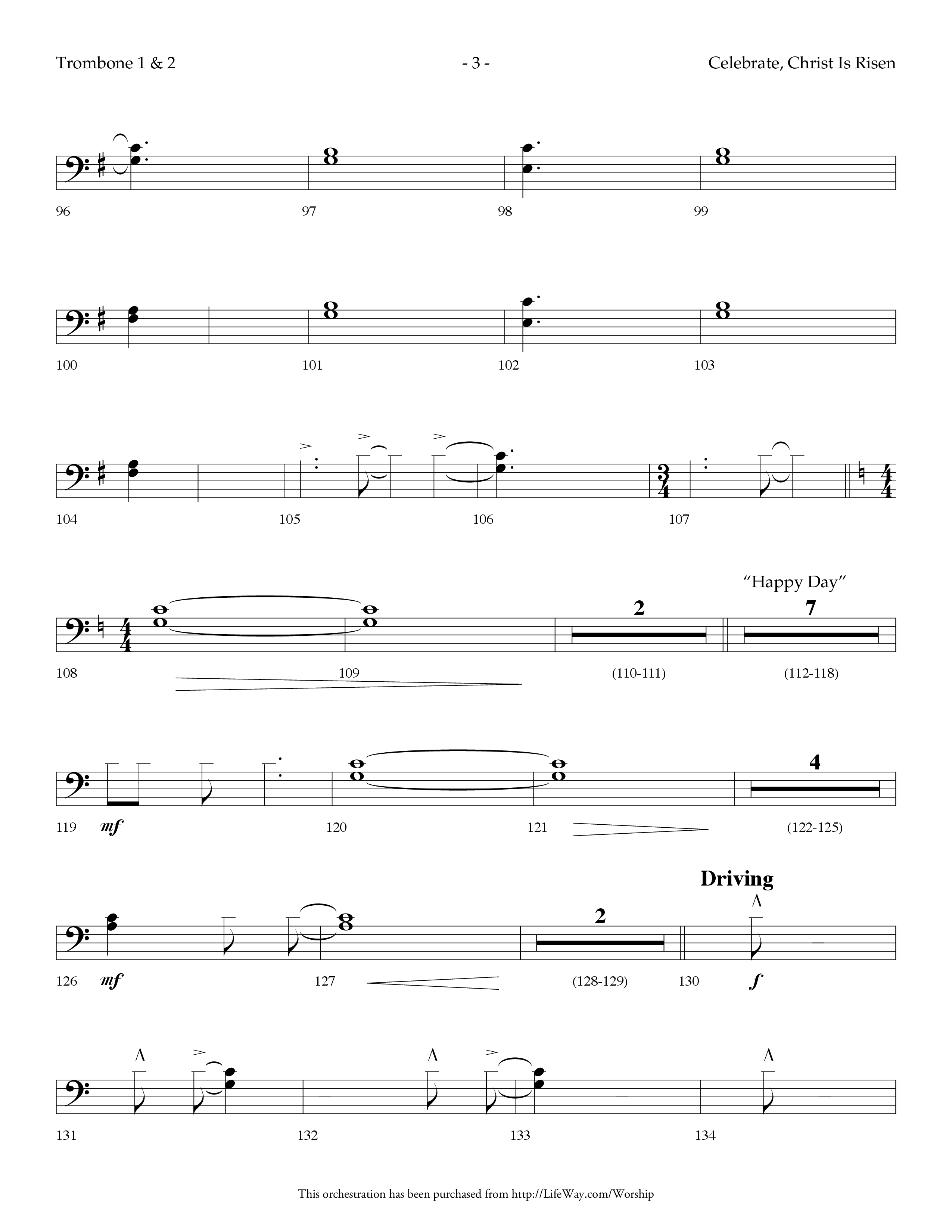 Celebrate Christ Is Risen (with Alleluia Alleluia, Happy Day) (Choral Anthem SATB) Trombone 1/2 (Lifeway Choral / Arr. Dennis Allen)