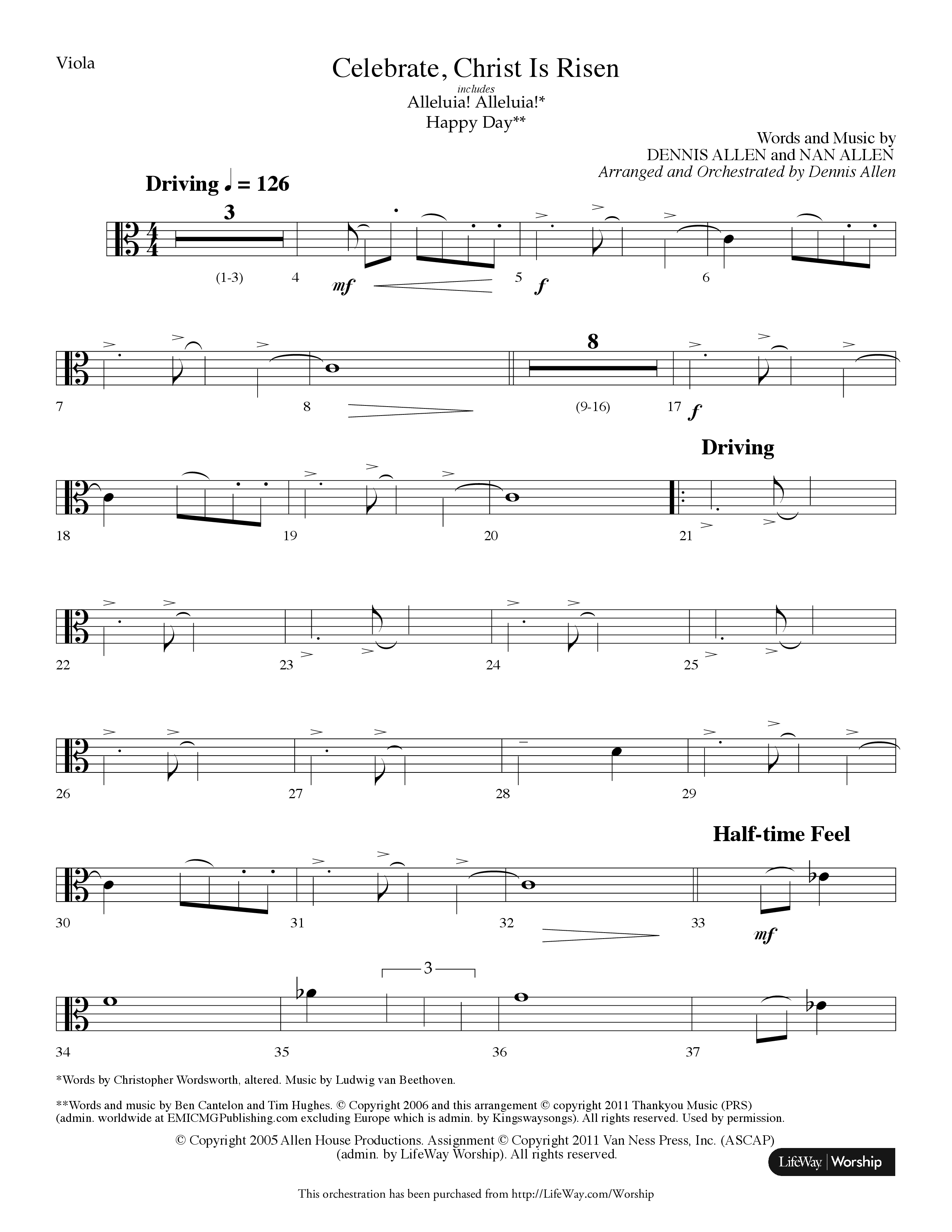 Celebrate Christ Is Risen (with Alleluia Alleluia, Happy Day) (Choral Anthem SATB) Viola (Lifeway Choral / Arr. Dennis Allen)