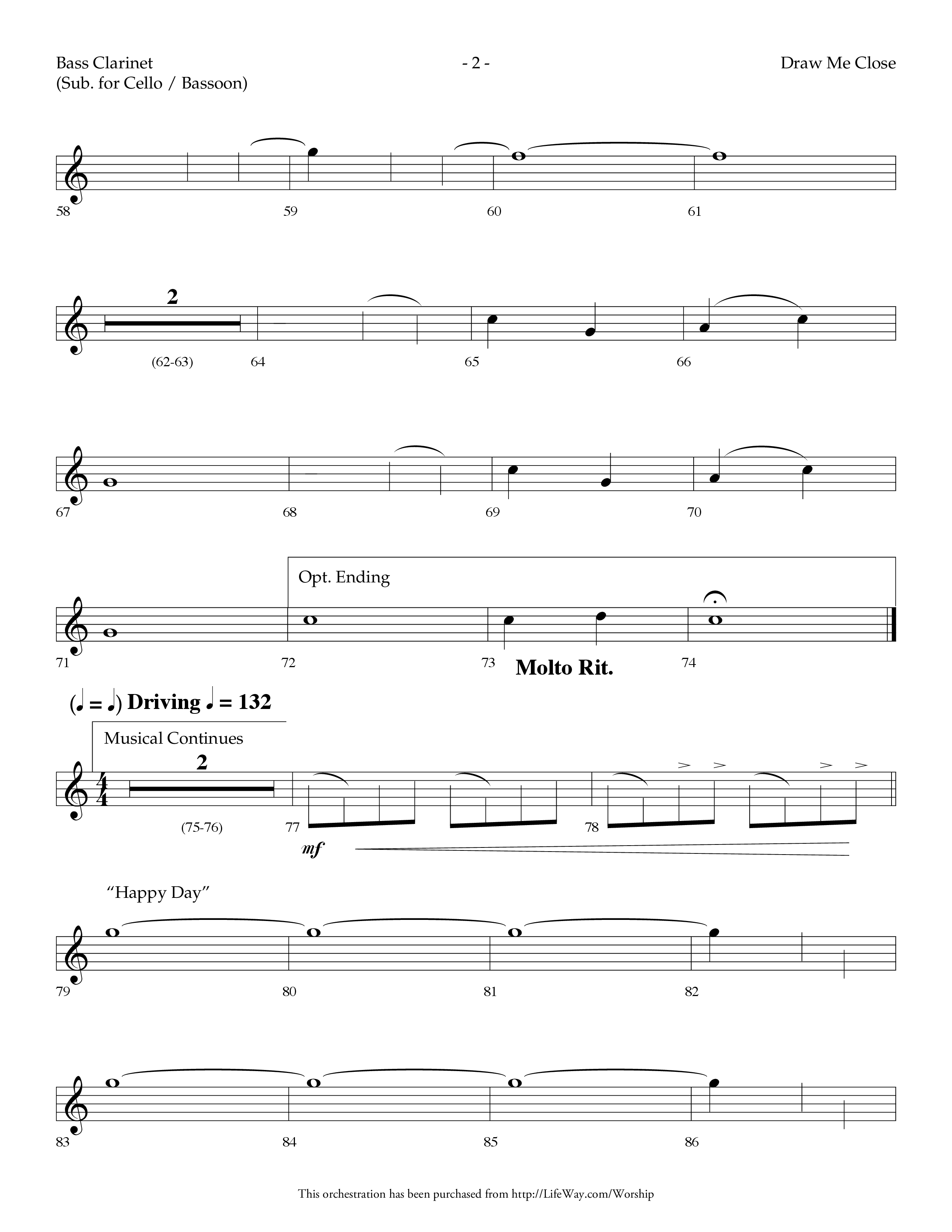 Draw Me Close (with Happy Day (Reprise)) (Choral Anthem SATB) Bass Clarinet (Lifeway Choral / Arr. Dennis Allen)
