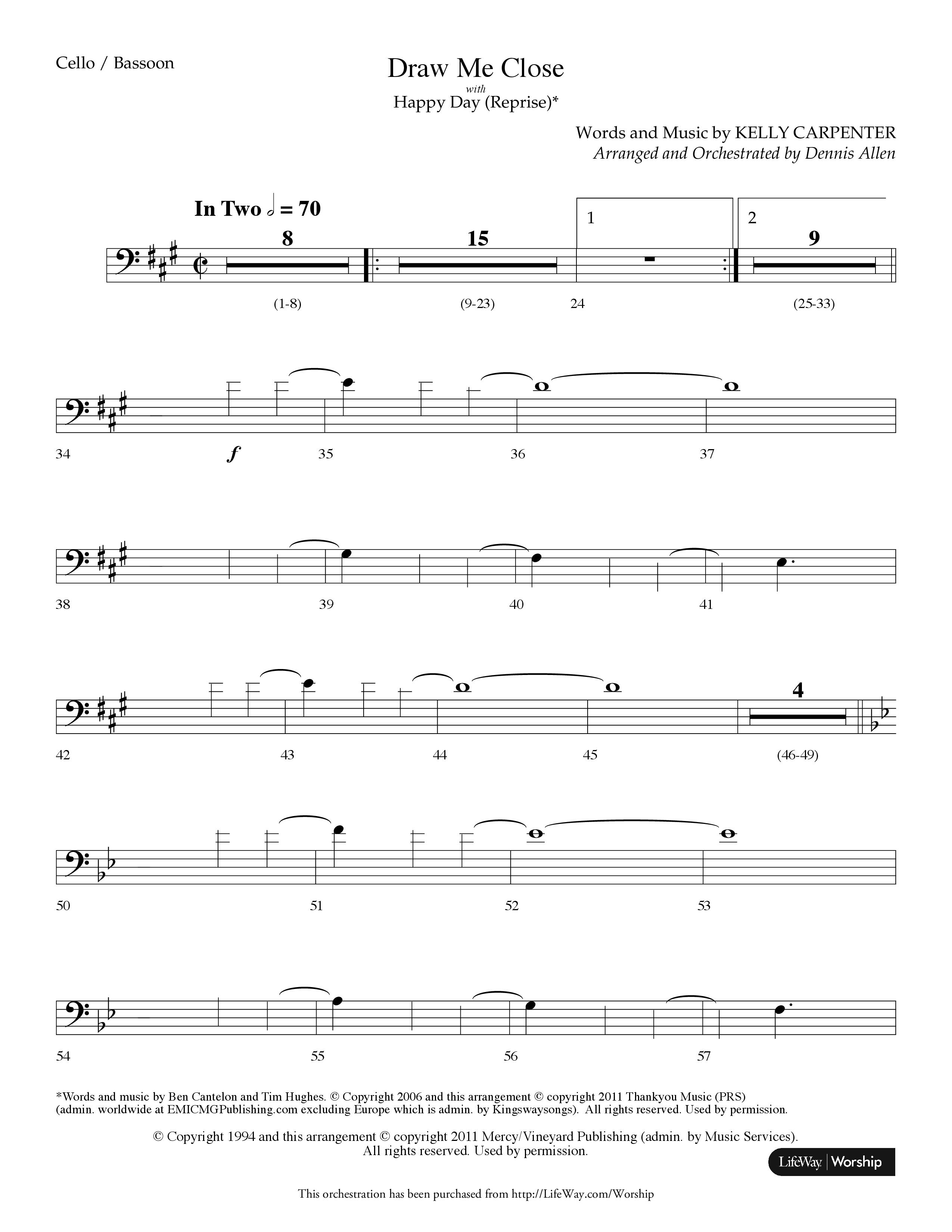 Draw Me Close (with Happy Day (Reprise)) (Choral Anthem SATB) Cello (Lifeway Choral / Arr. Dennis Allen)