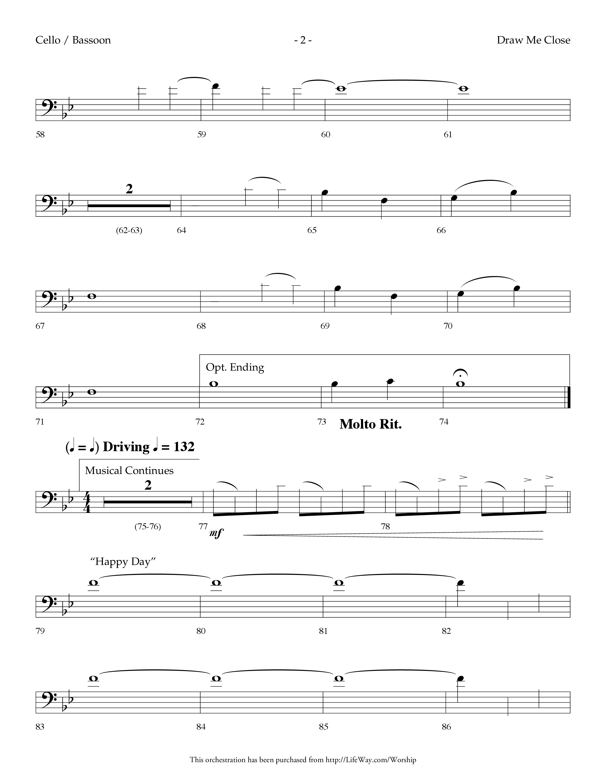 Draw Me Close (with Happy Day (Reprise)) (Choral Anthem SATB) Cello (Lifeway Choral / Arr. Dennis Allen)