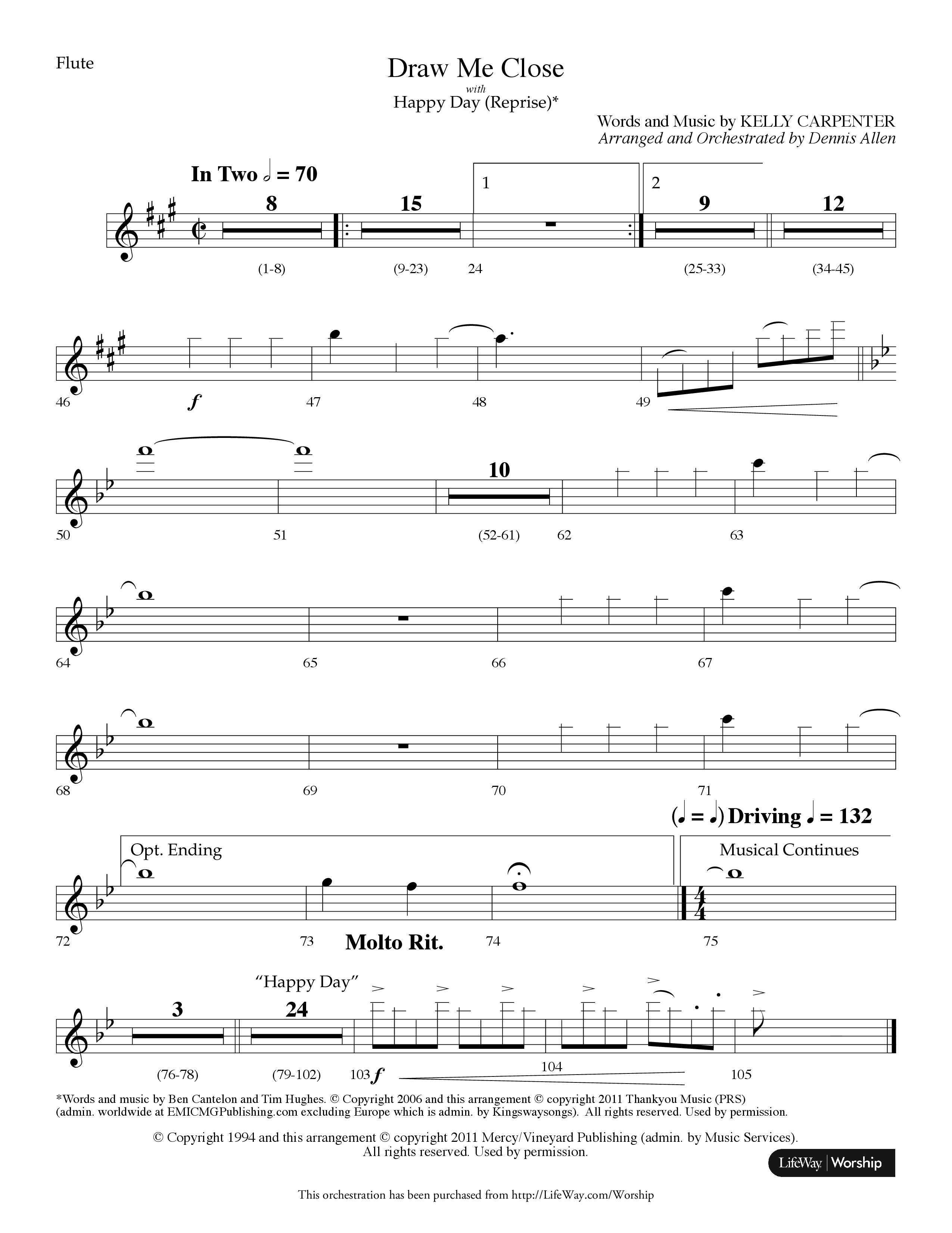 Draw Me Close (with Happy Day (Reprise)) (Choral Anthem SATB) Flute (Lifeway Choral / Arr. Dennis Allen)