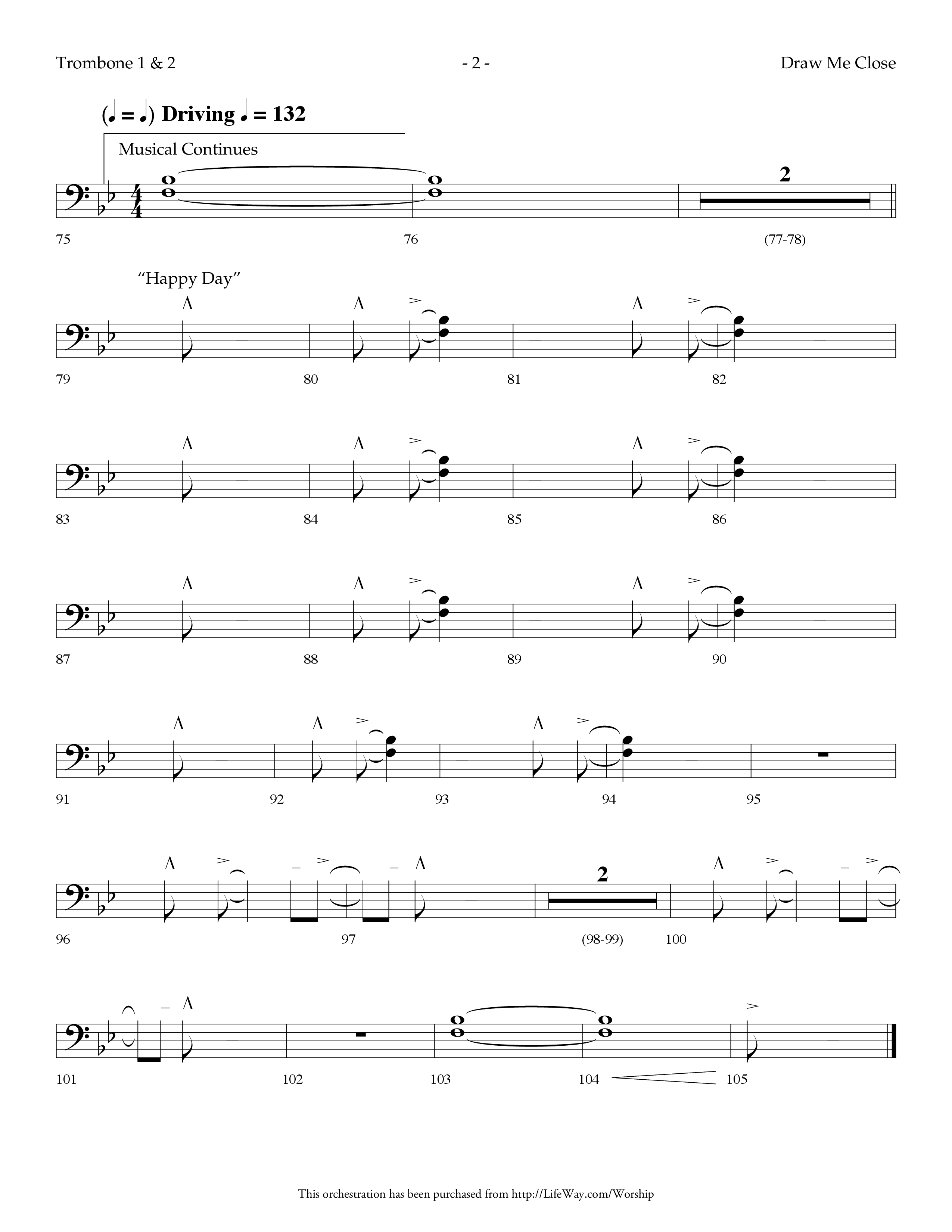 Draw Me Close (with Happy Day (Reprise)) (Choral Anthem SATB) Trombone 1/2 (Lifeway Choral / Arr. Dennis Allen)