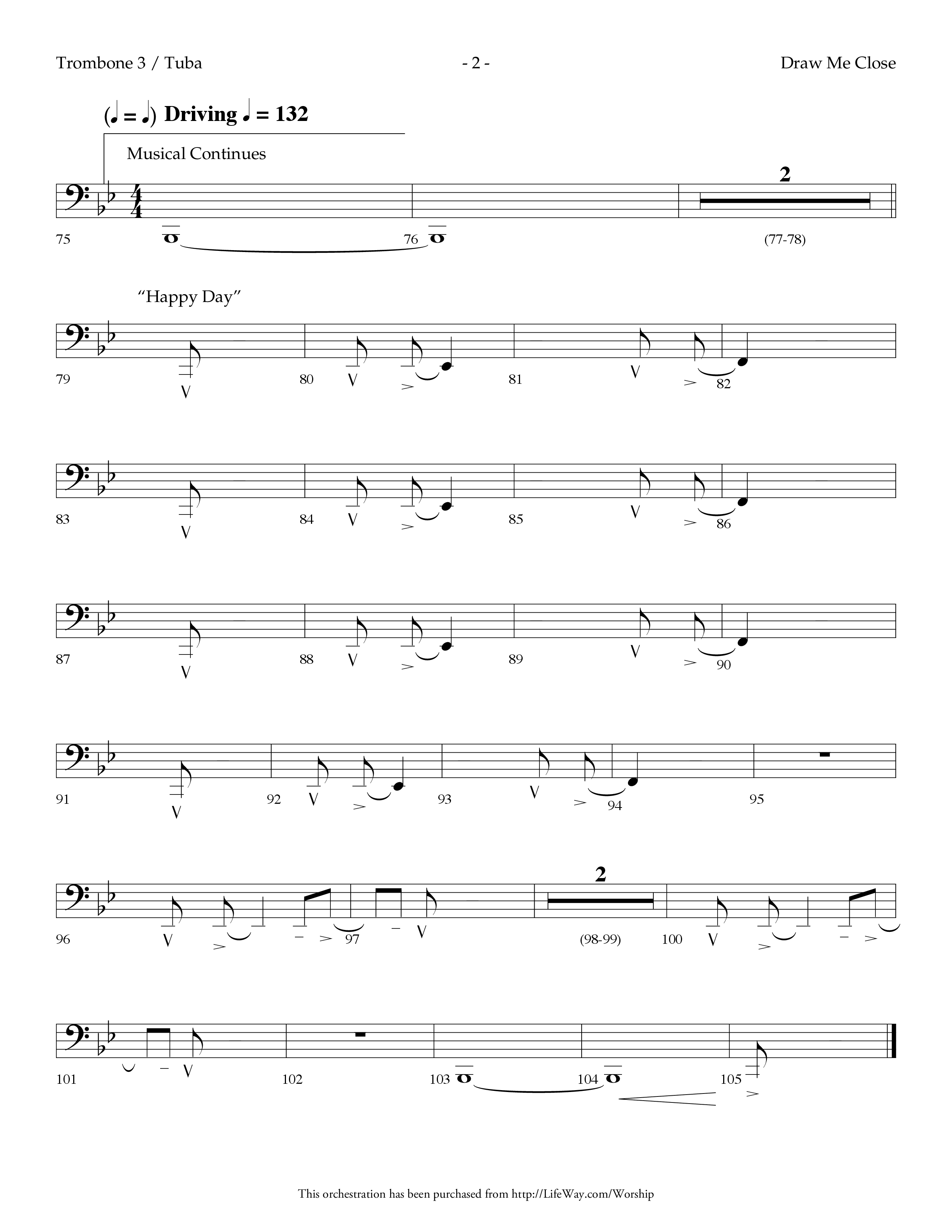 Draw Me Close (with Happy Day (Reprise)) (Choral Anthem SATB) Trombone 3/Tuba (Lifeway Choral / Arr. Dennis Allen)