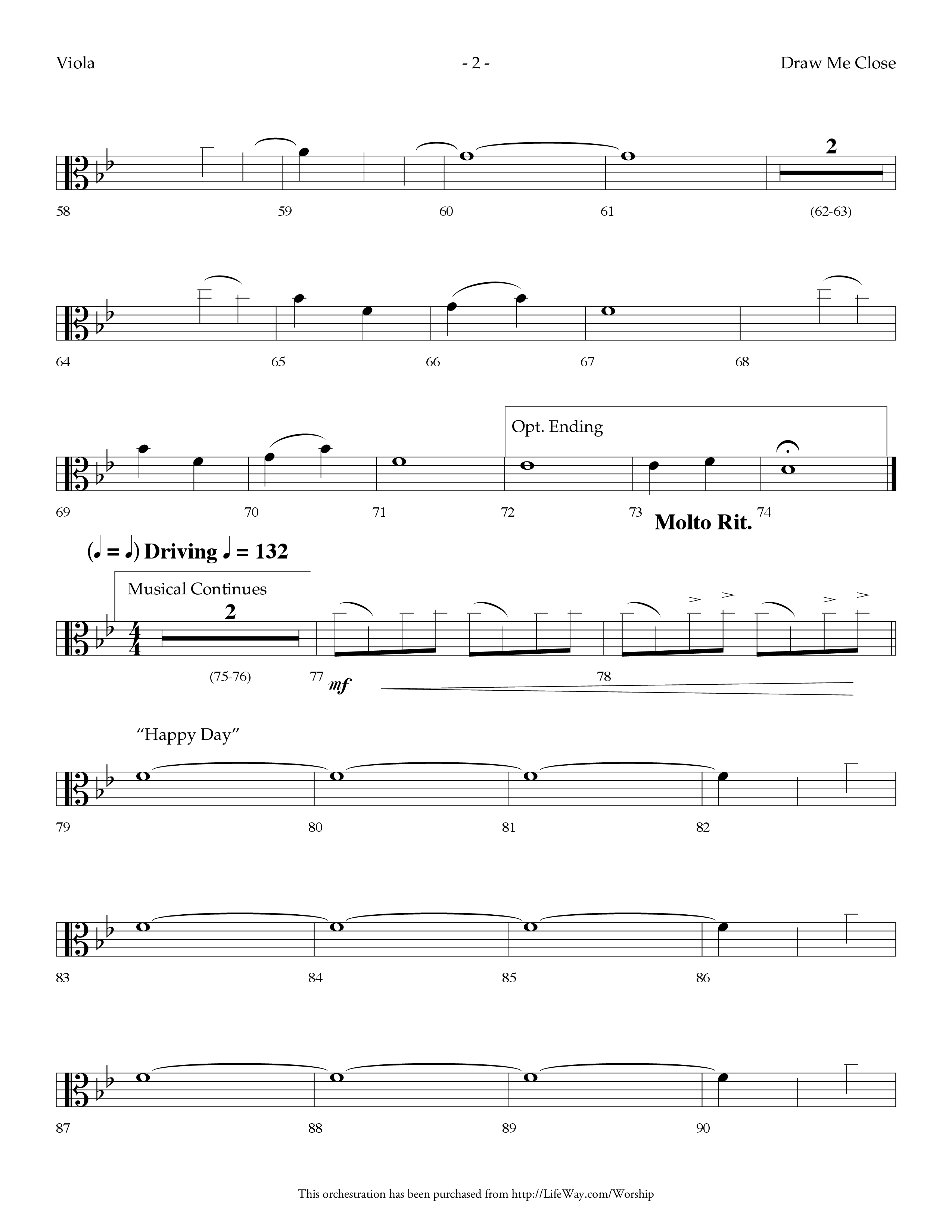 Draw Me Close (with Happy Day (Reprise)) (Choral Anthem SATB) Viola (Lifeway Choral / Arr. Dennis Allen)