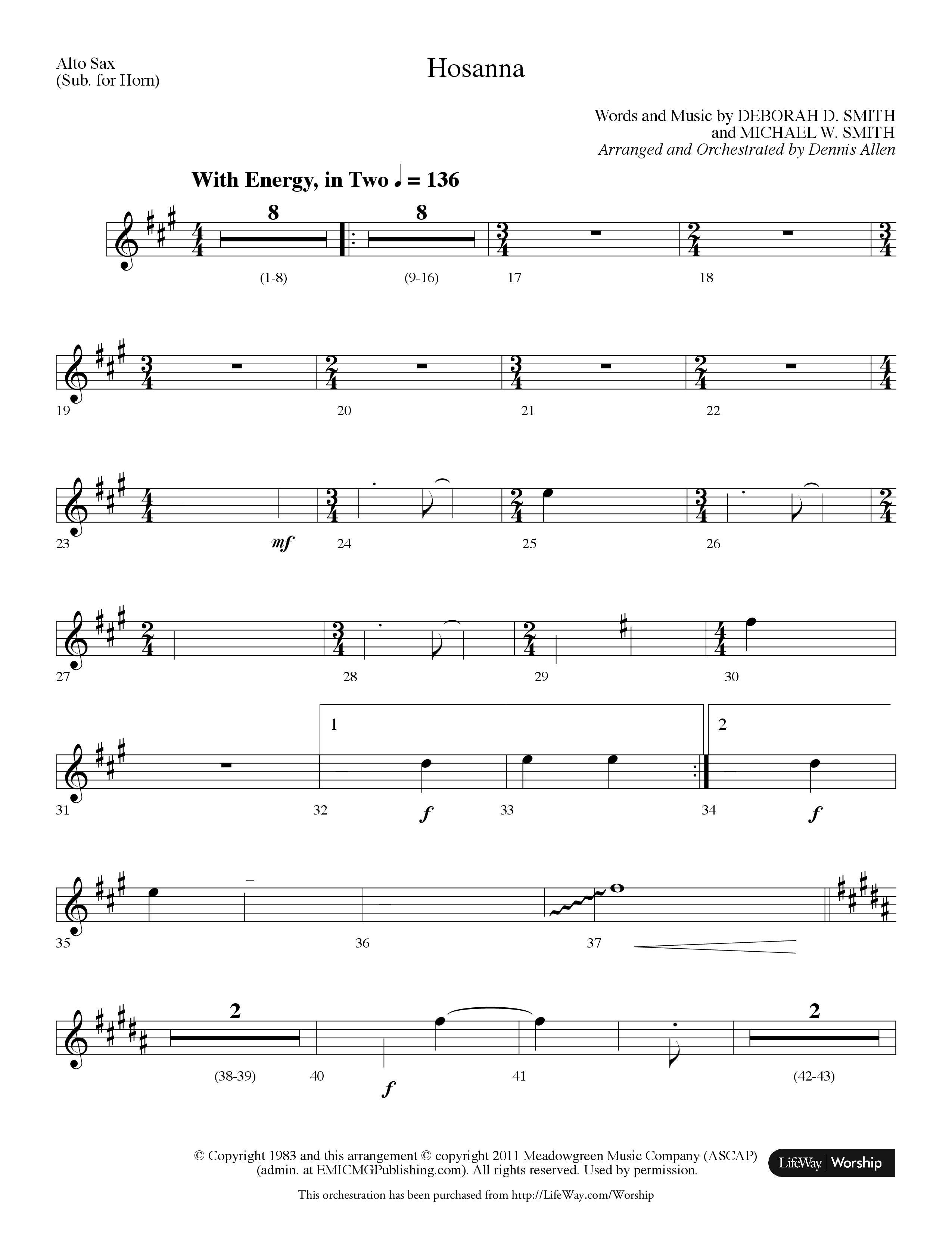 Hosanna (Choral Anthem SATB) Alto Sax (Lifeway Choral / Arr. Dennis Allen)