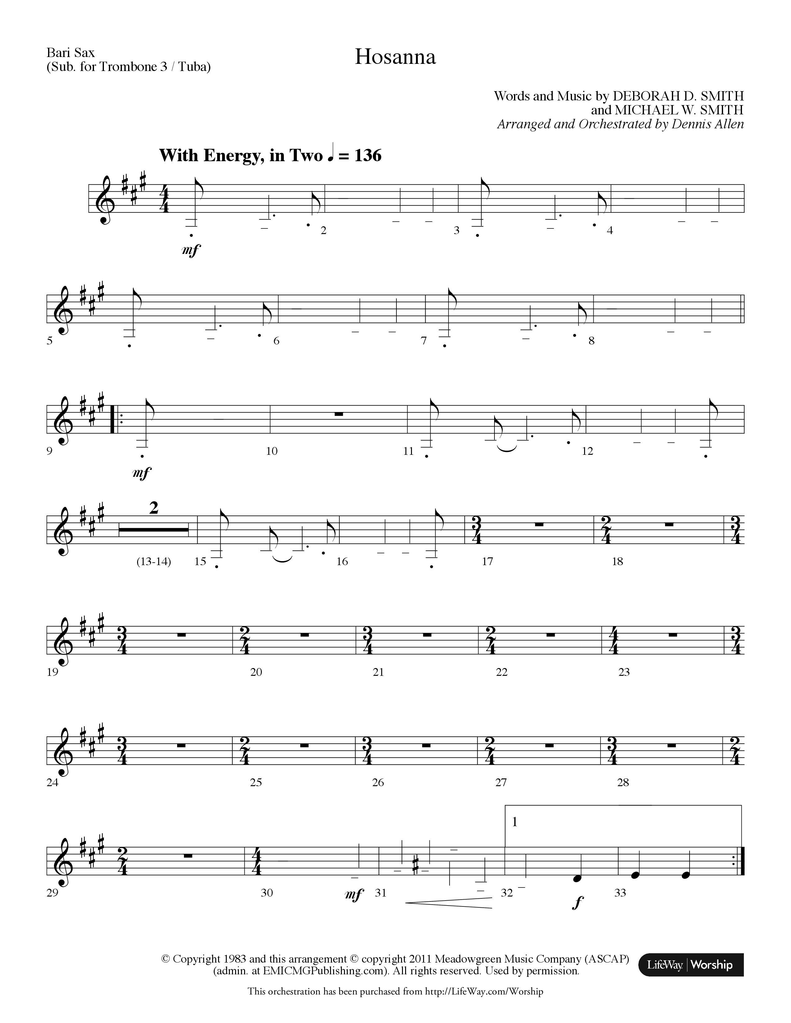 Hosanna (Choral Anthem SATB) Bari Sax (Lifeway Choral / Arr. Dennis Allen)