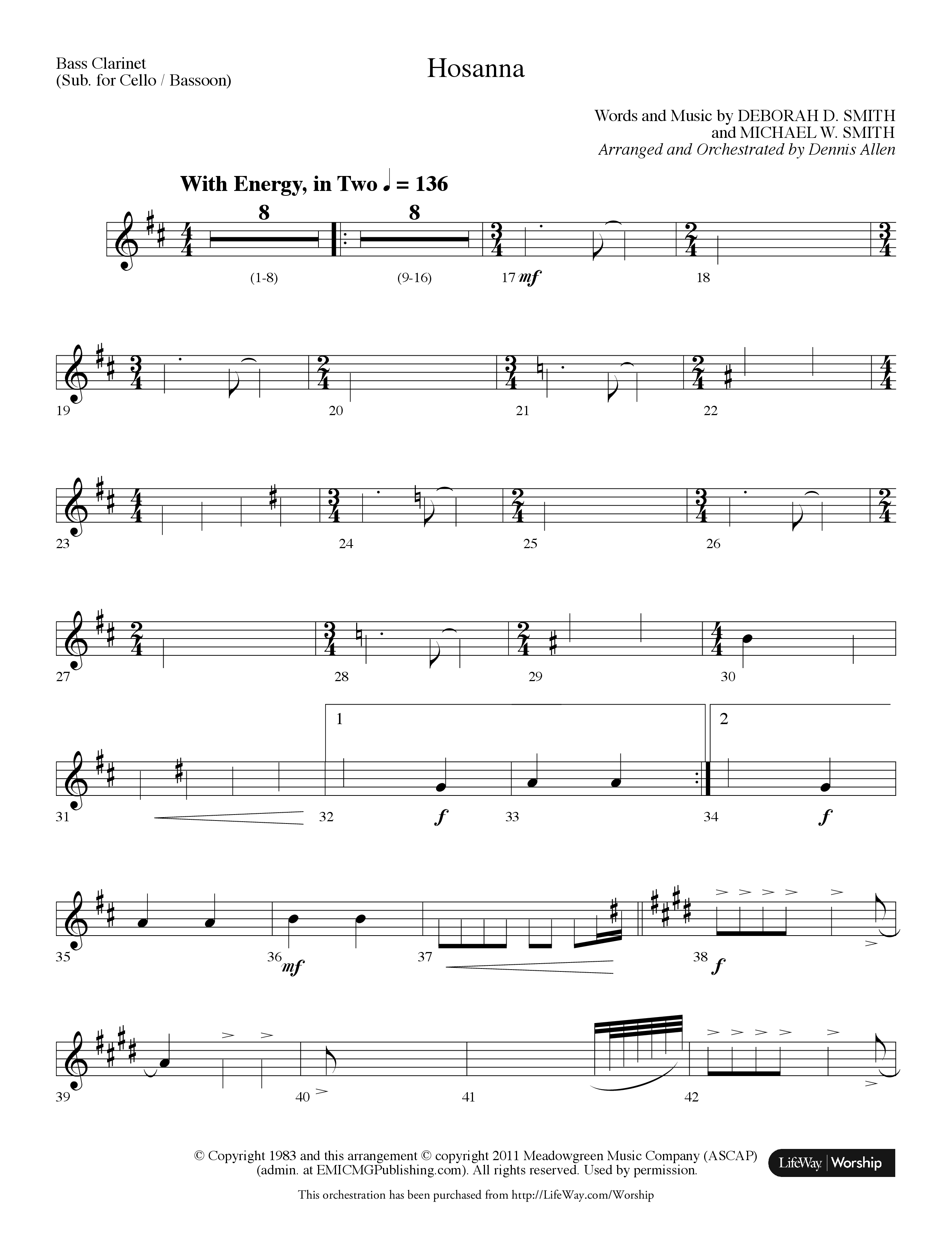 Hosanna (Choral Anthem SATB) Bass Clarinet (Lifeway Choral / Arr. Dennis Allen)