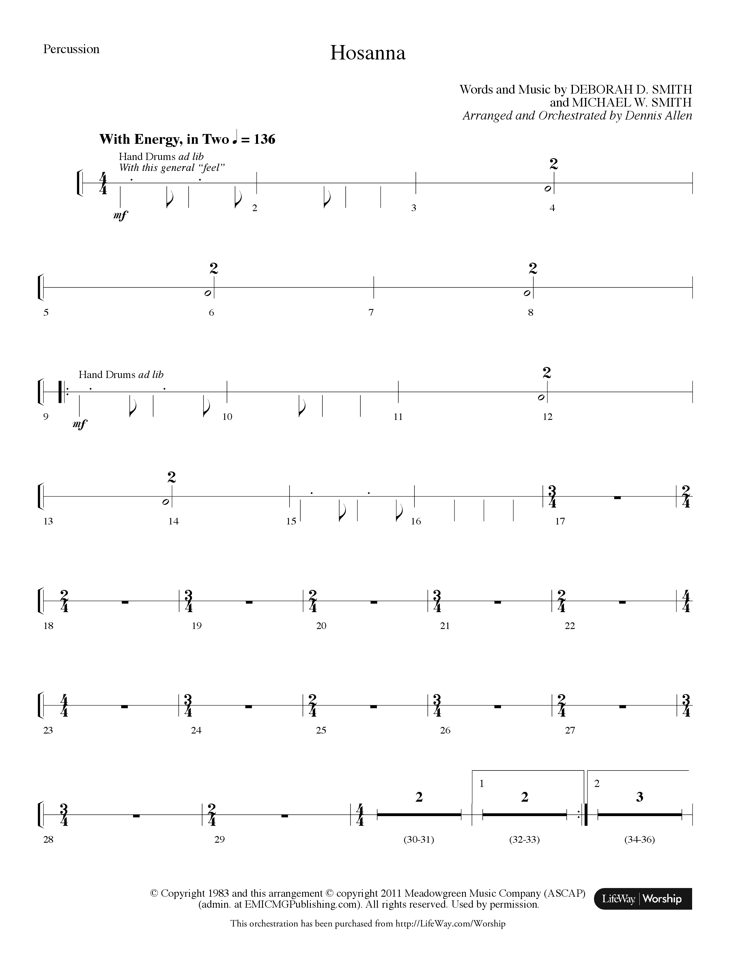 Hosanna (Choral Anthem SATB) Percussion (Lifeway Choral / Arr. Dennis Allen)