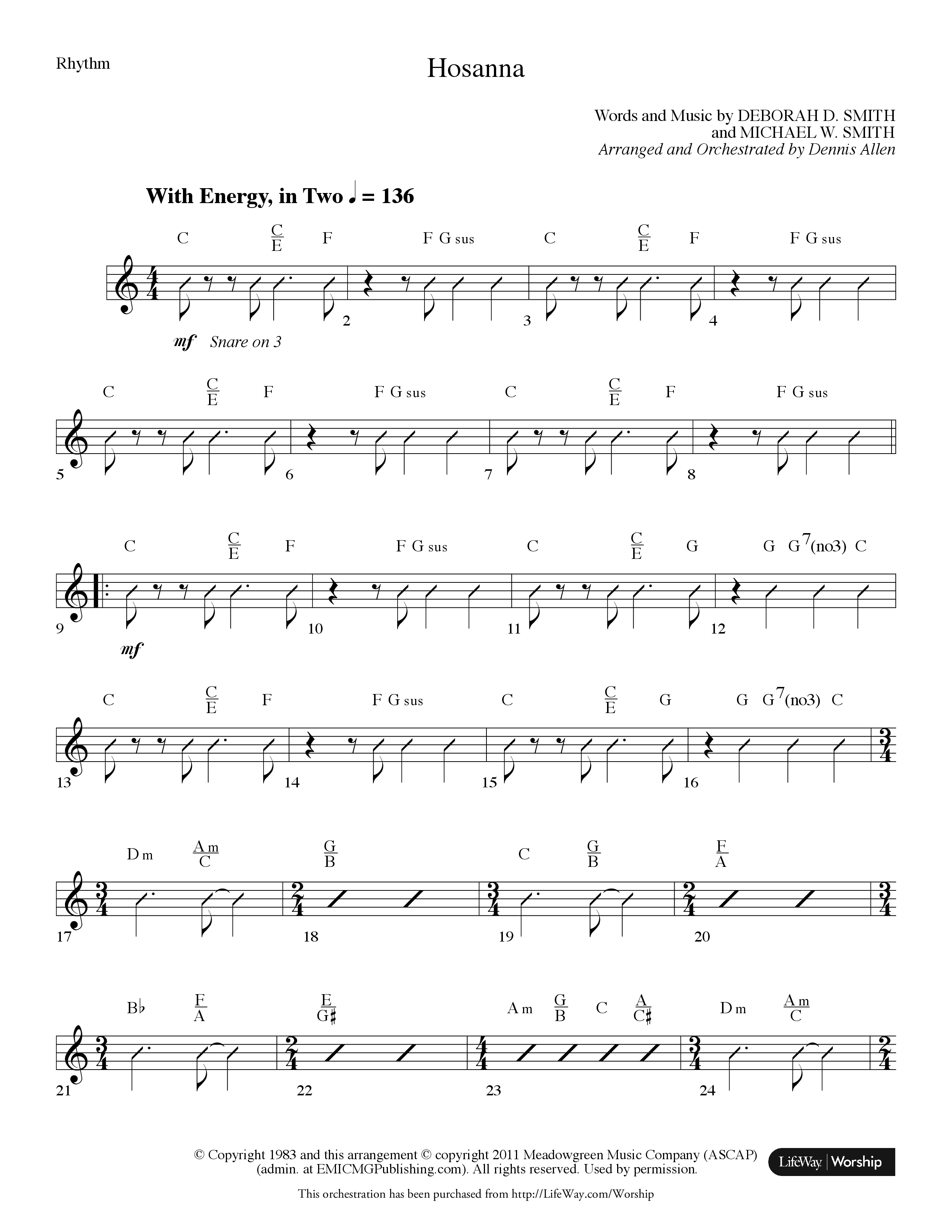 Hosanna (Choral Anthem SATB) Rhythm Chart (Lifeway Choral / Arr. Dennis Allen)