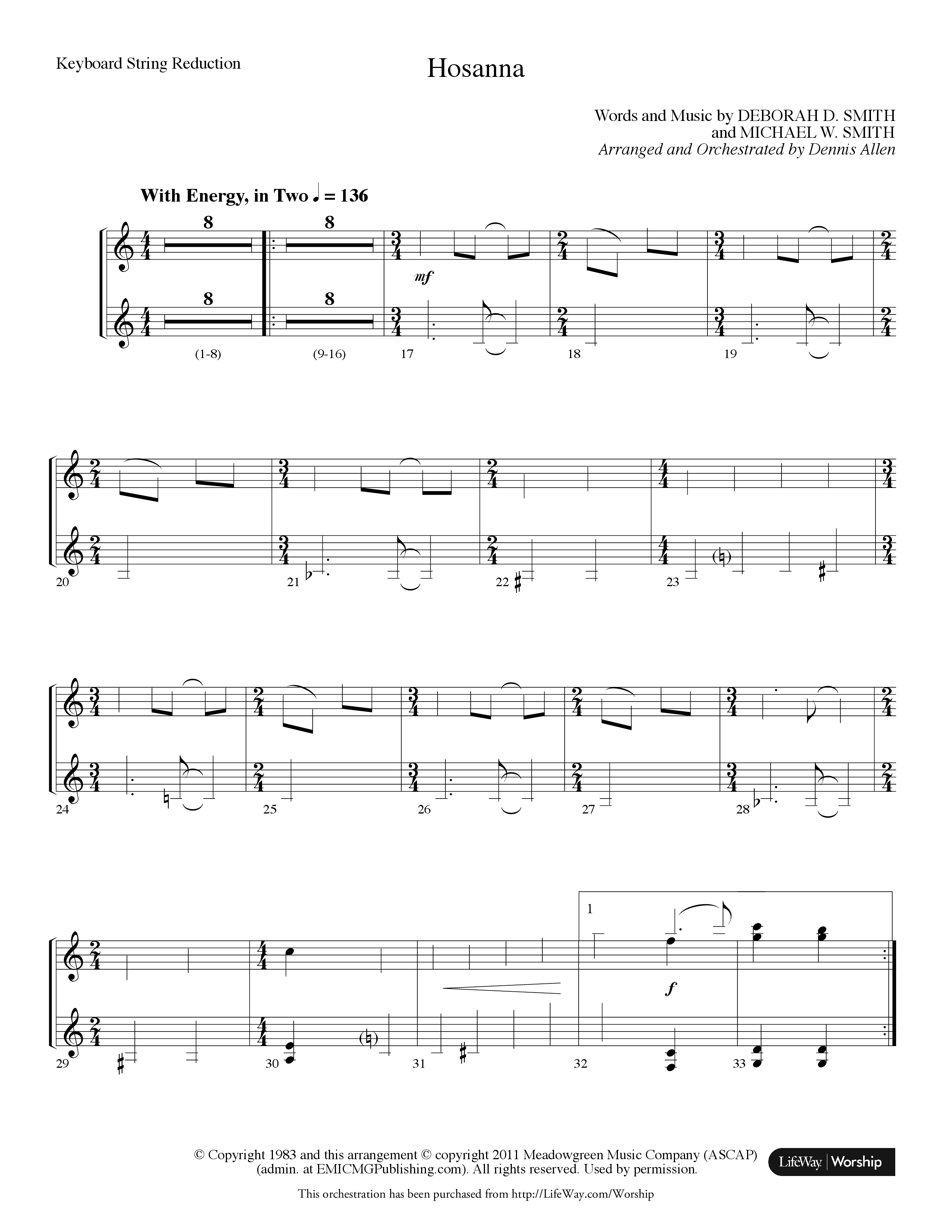 Hosanna (Choral Anthem SATB) String Reduction (Lifeway Choral / Arr. Dennis Allen)