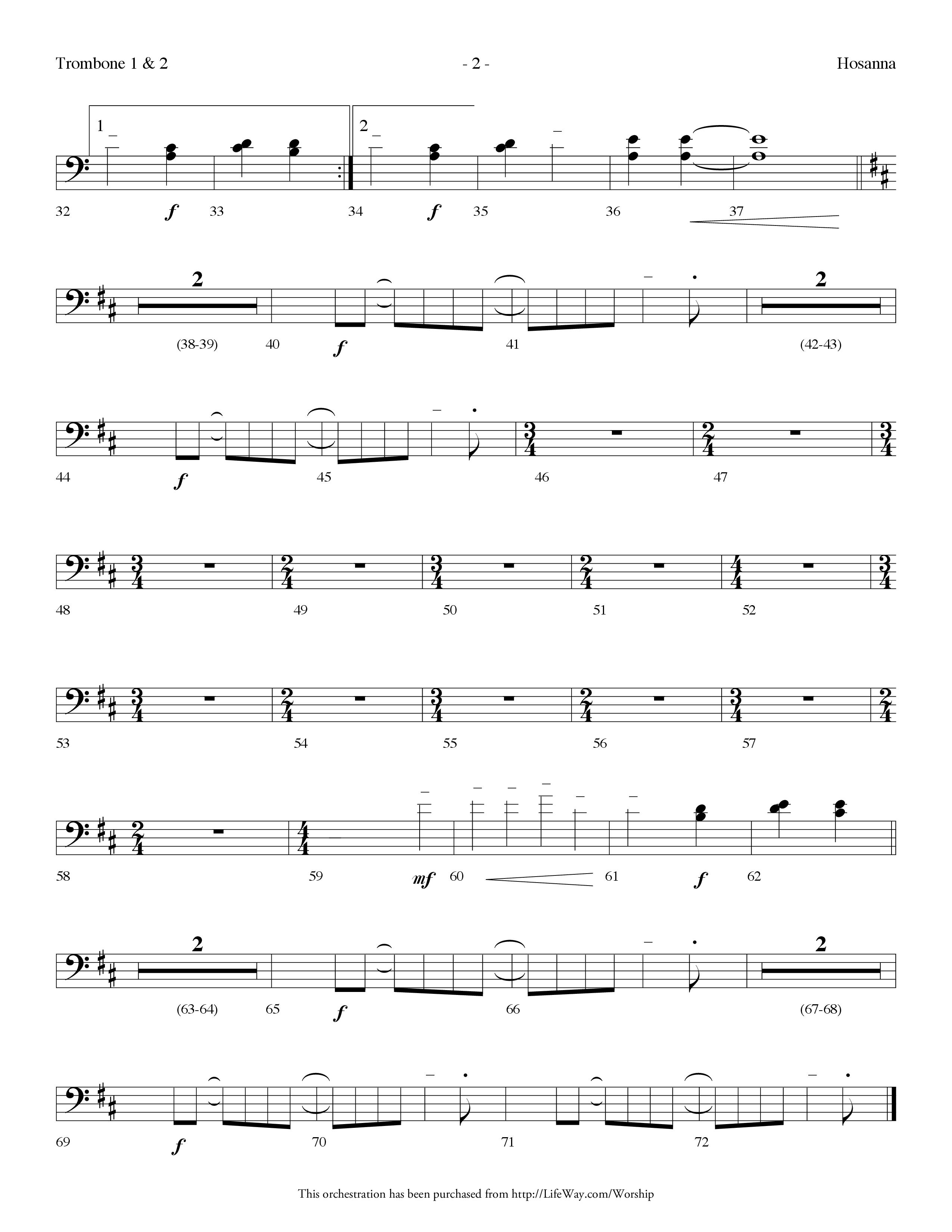 Hosanna (Choral Anthem SATB) Trombone 1/2 (Lifeway Choral / Arr. Dennis Allen)