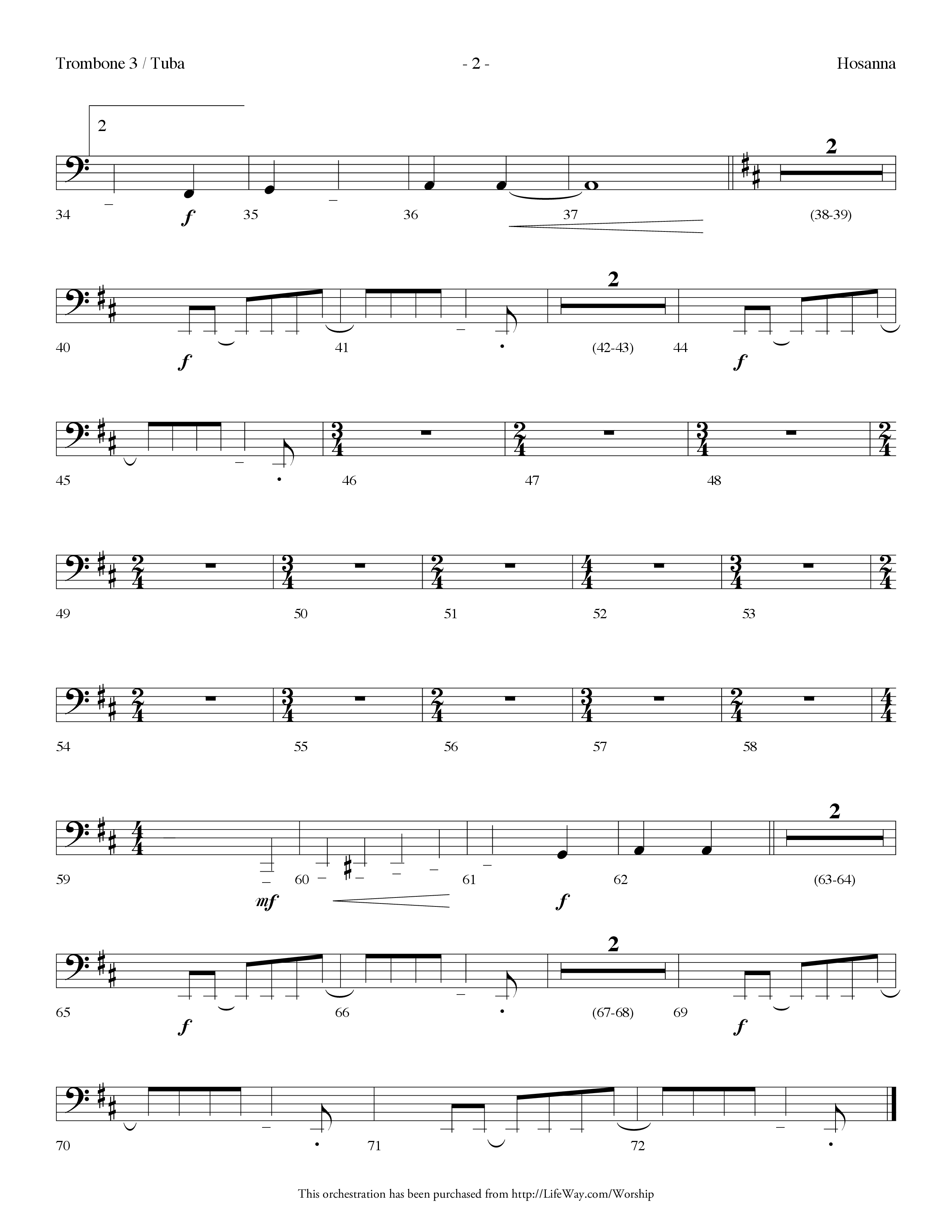 Hosanna (Choral Anthem SATB) Trombone 3/Tuba (Lifeway Choral / Arr. Dennis Allen)