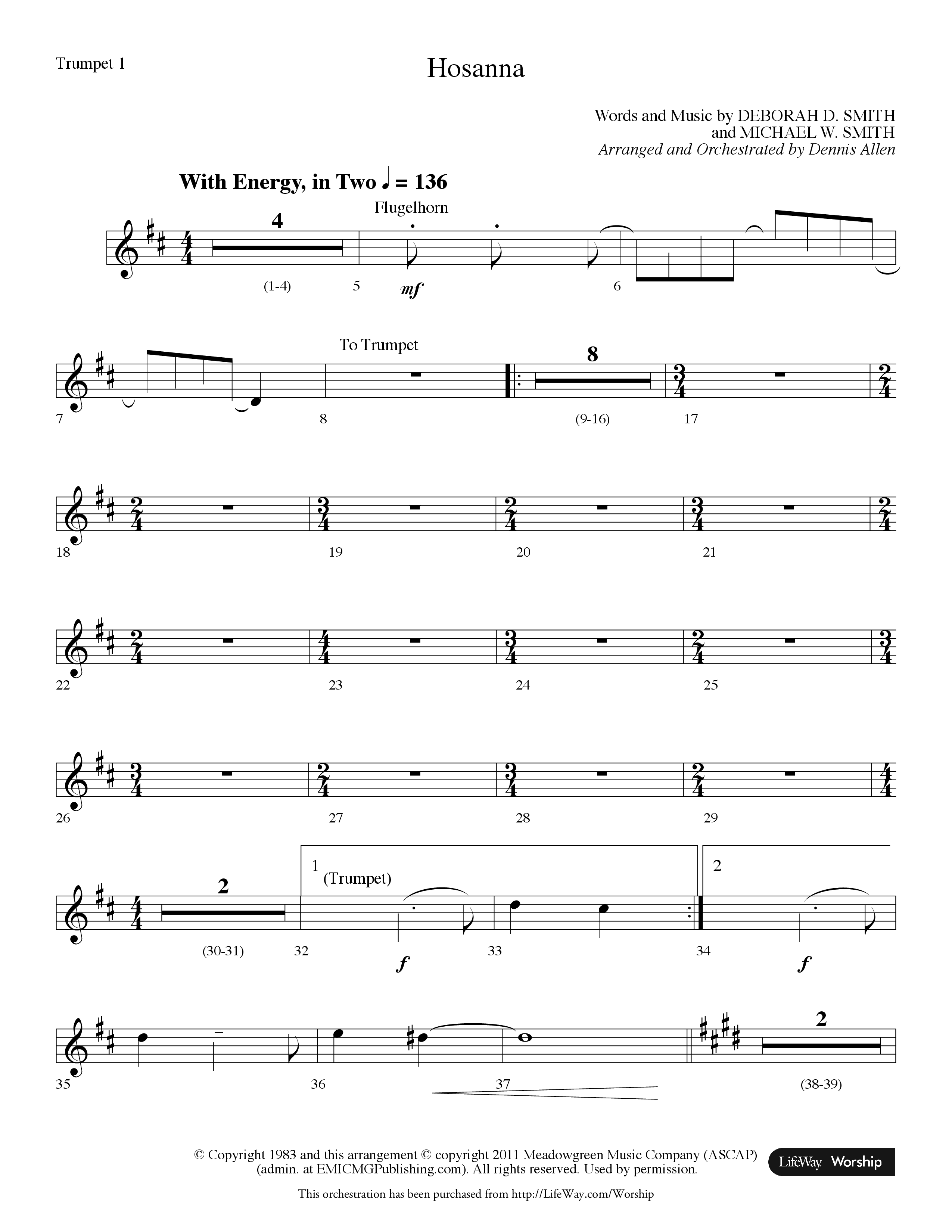 Hosanna (Choral Anthem SATB) Trumpet 1 (Lifeway Choral / Arr. Dennis Allen)