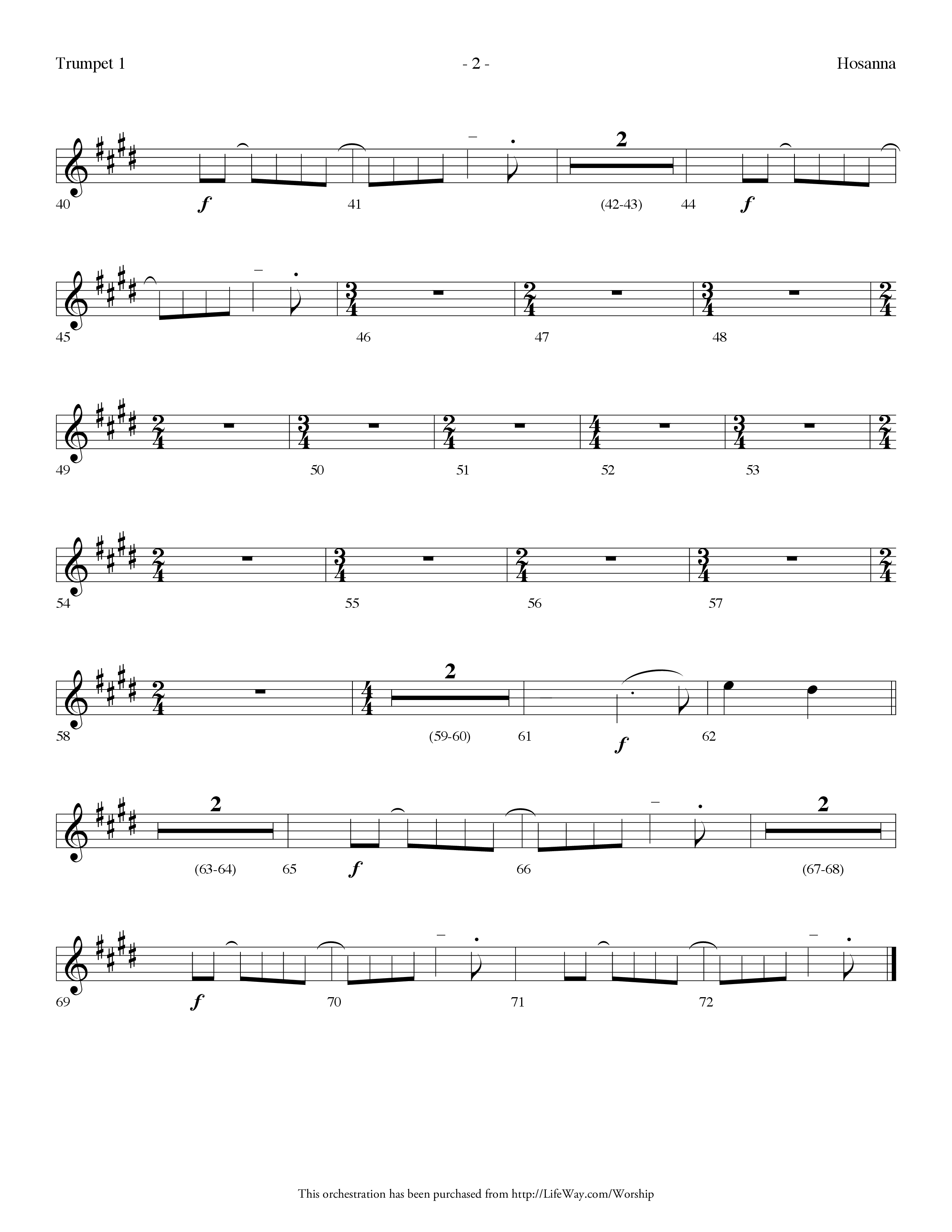 Hosanna (Choral Anthem SATB) Trumpet 1 (Lifeway Choral / Arr. Dennis Allen)