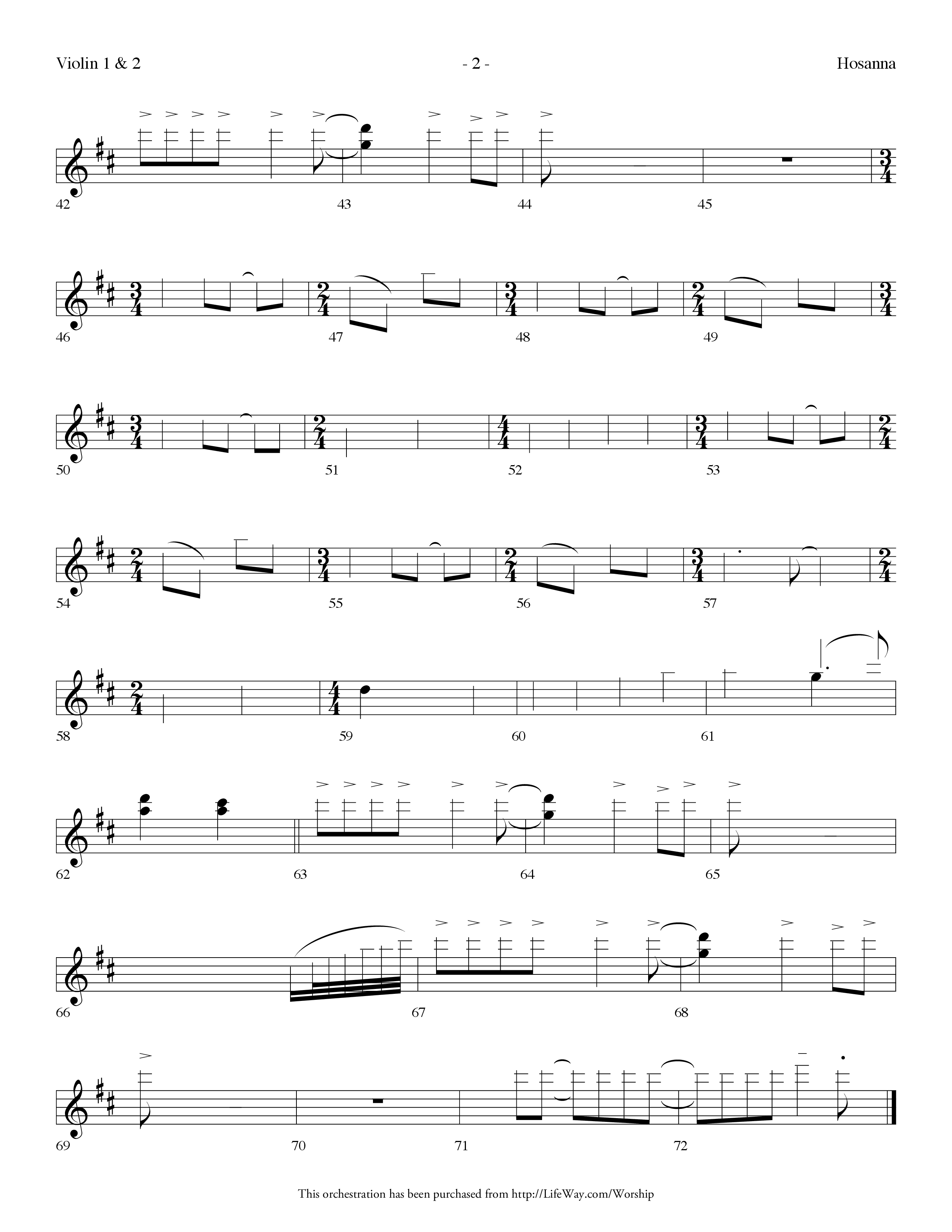 Hosanna (Choral Anthem SATB) Violin 1/2 (Lifeway Choral / Arr. Dennis Allen)
