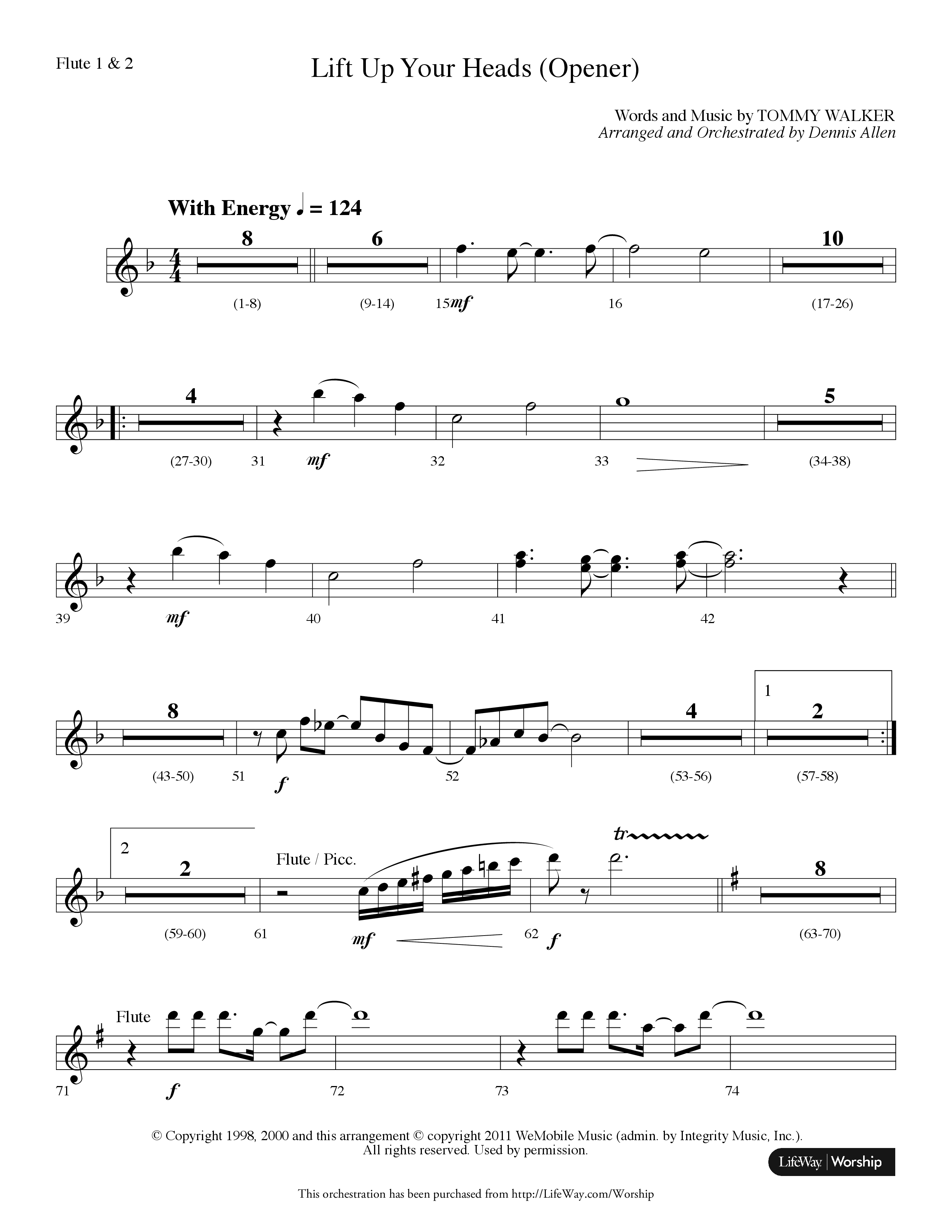 Lift Up Your Heads (Choral Anthem SATB) Flute 1/2 (Lifeway Choral / Arr. Dennis Allen)
