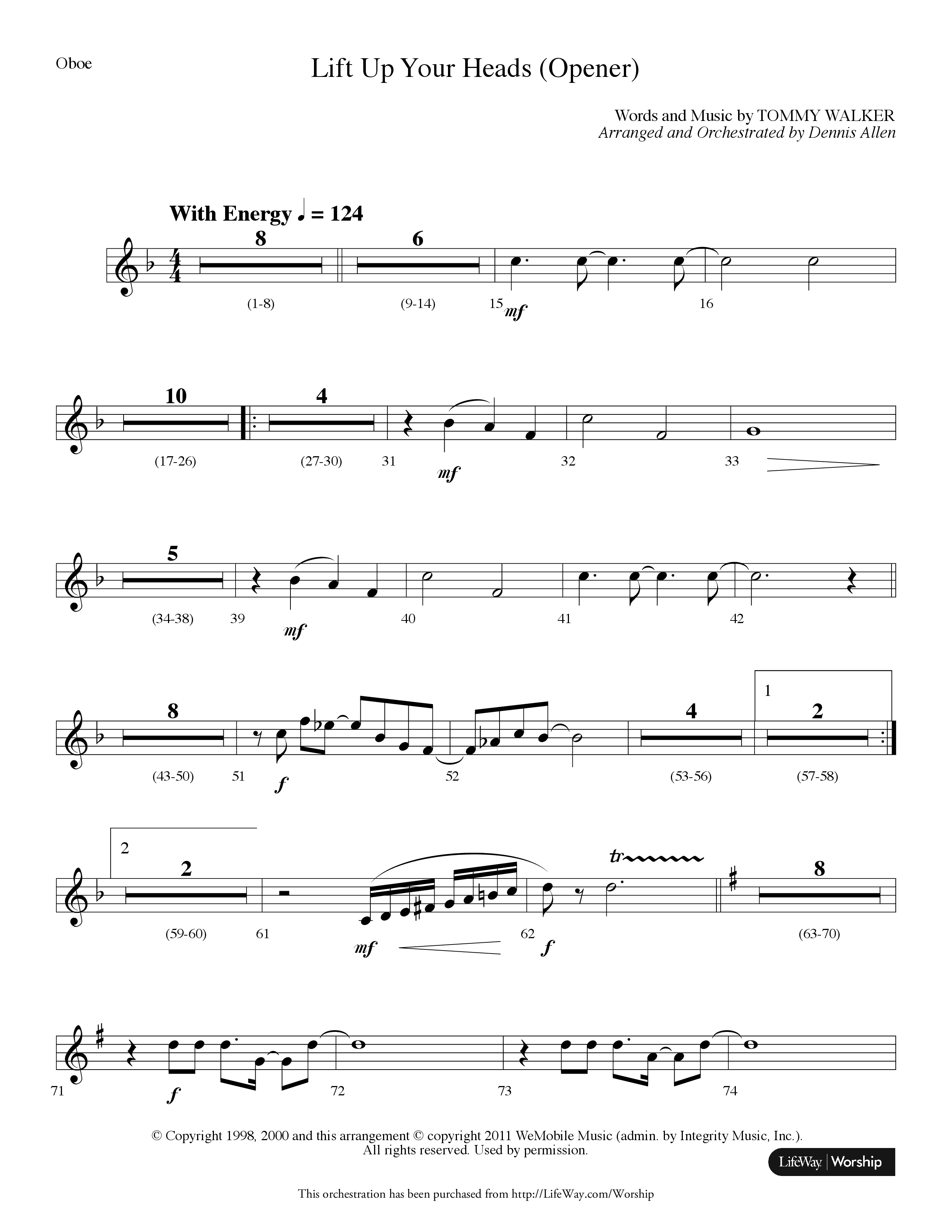 Lift Up Your Heads (Choral Anthem SATB) Oboe (Lifeway Choral / Arr. Dennis Allen)