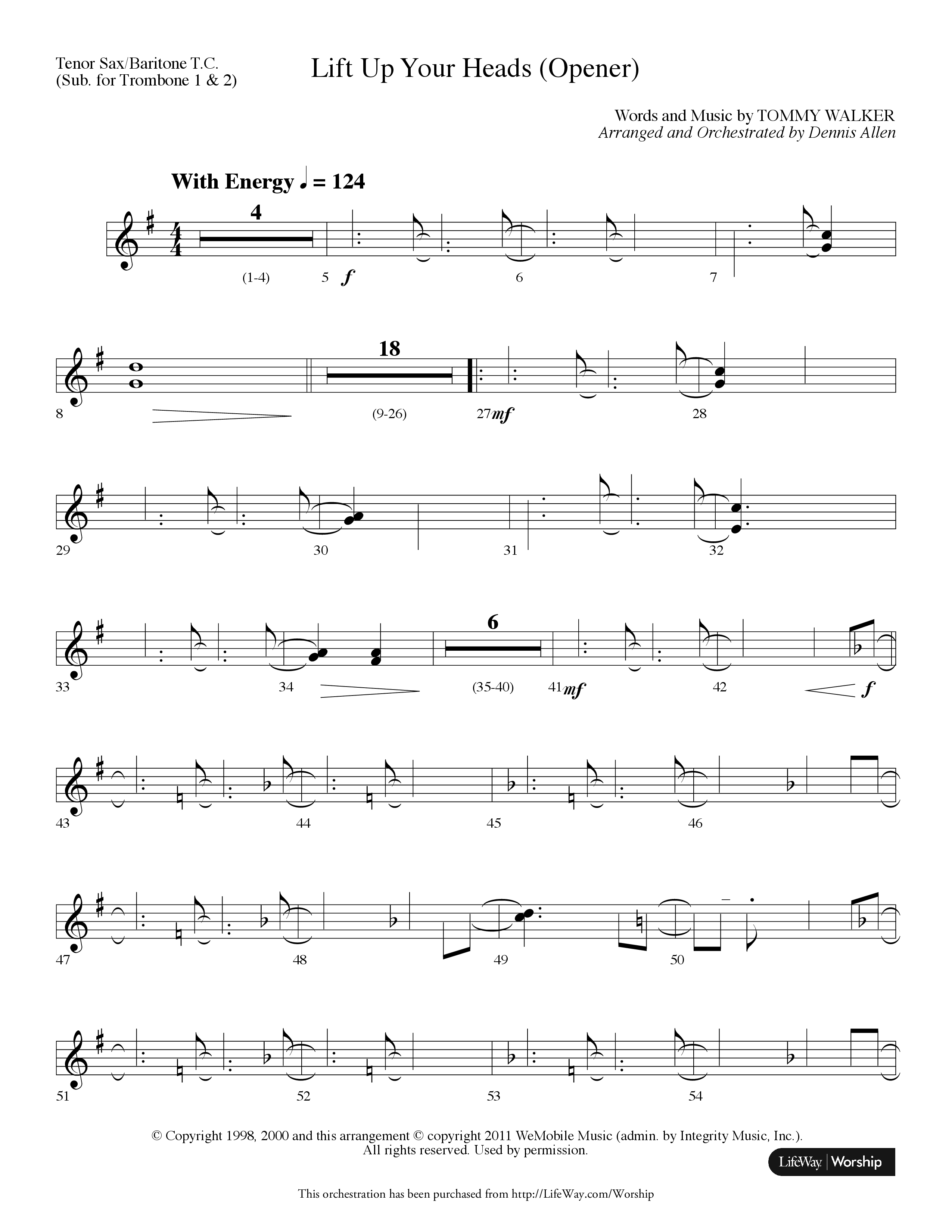 Lift Up Your Heads (Choral Anthem SATB) Tenor Sax/Baritone T.C. (Lifeway Choral / Arr. Dennis Allen)