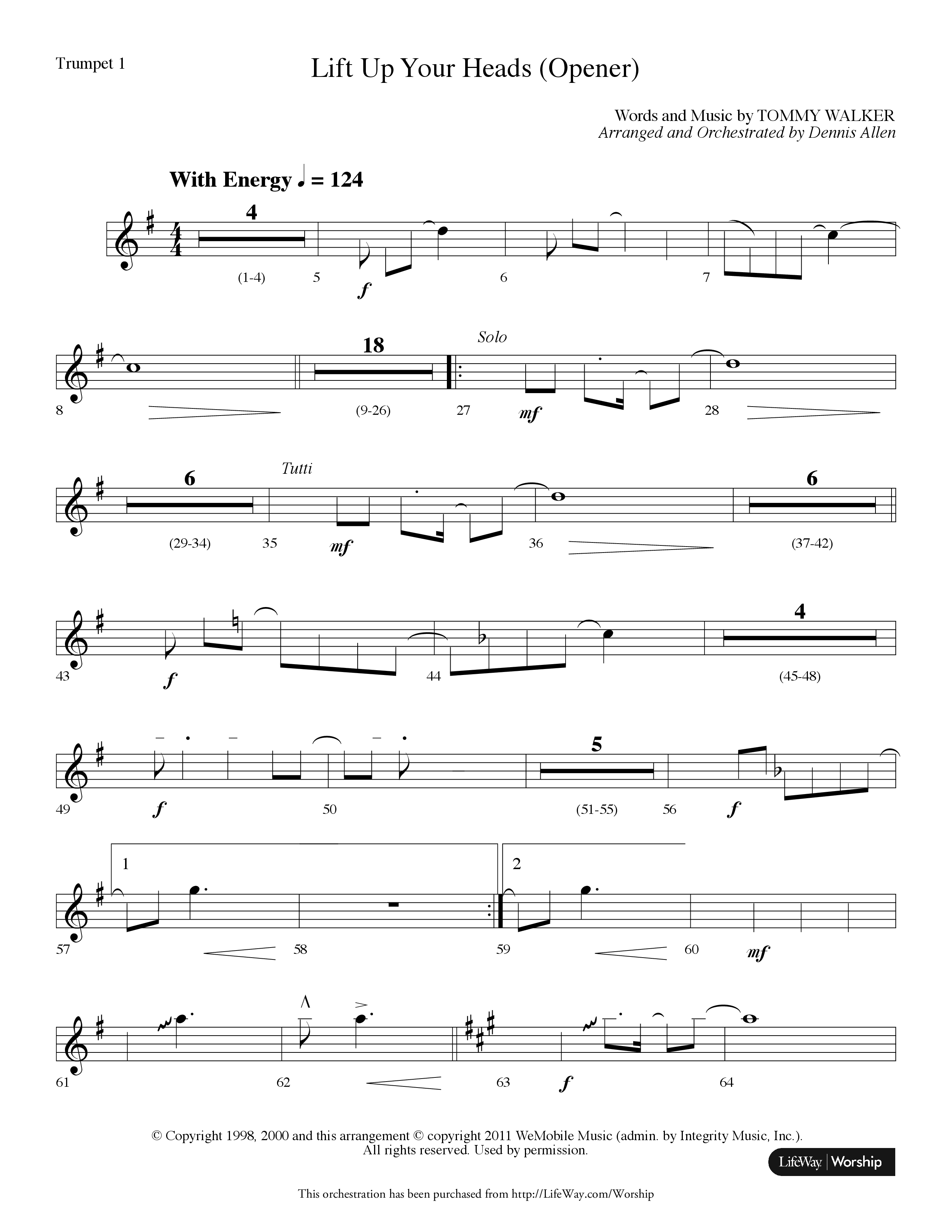 Lift Up Your Heads (Choral Anthem SATB) Trumpet 1 (Lifeway Choral / Arr. Dennis Allen)