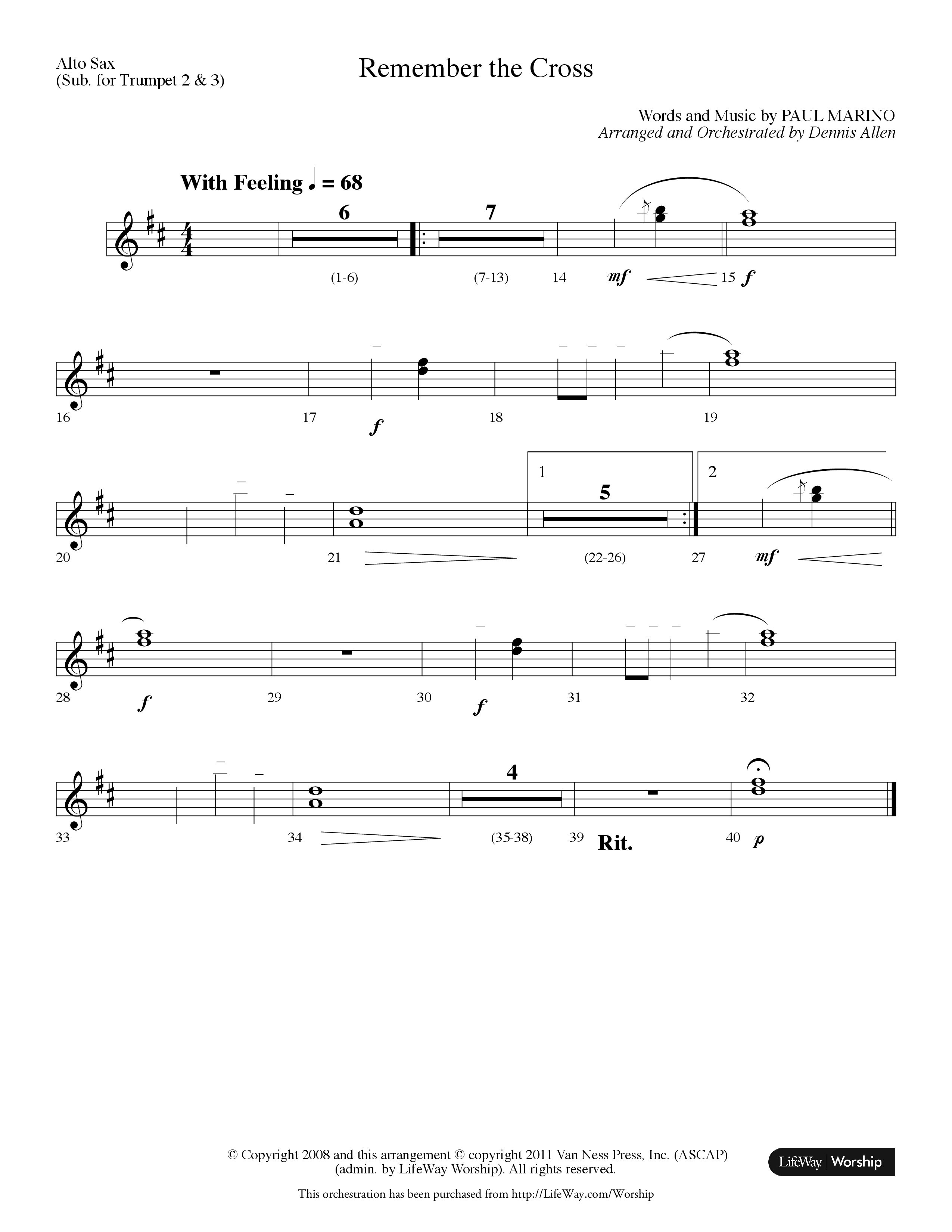 Remember The Cross (Choral Anthem SATB) Alto Sax (Lifeway Choral / Arr. Dennis Allen)