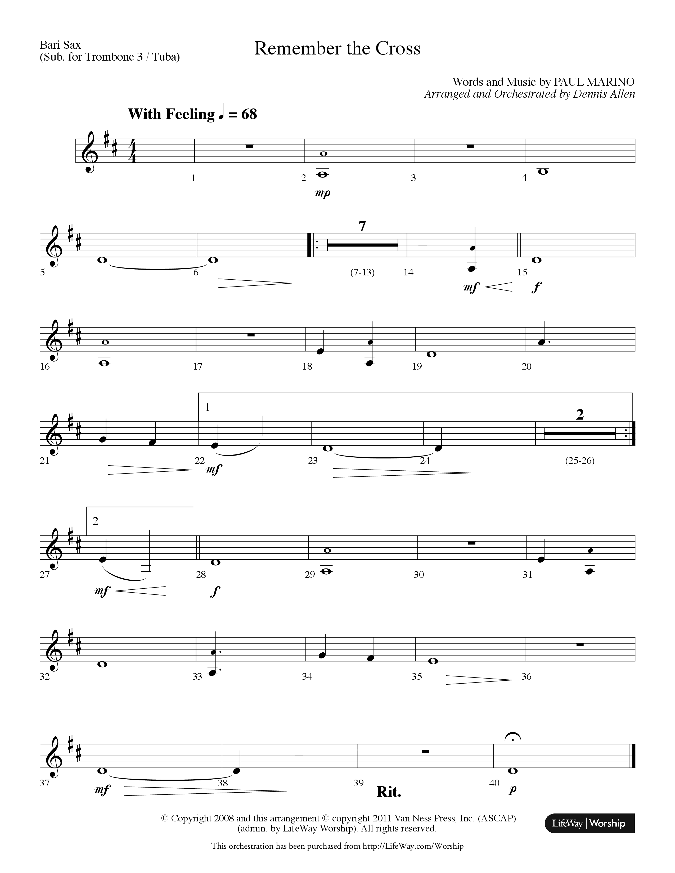 Remember The Cross (Choral Anthem SATB) Bari Sax (Lifeway Choral / Arr. Dennis Allen)
