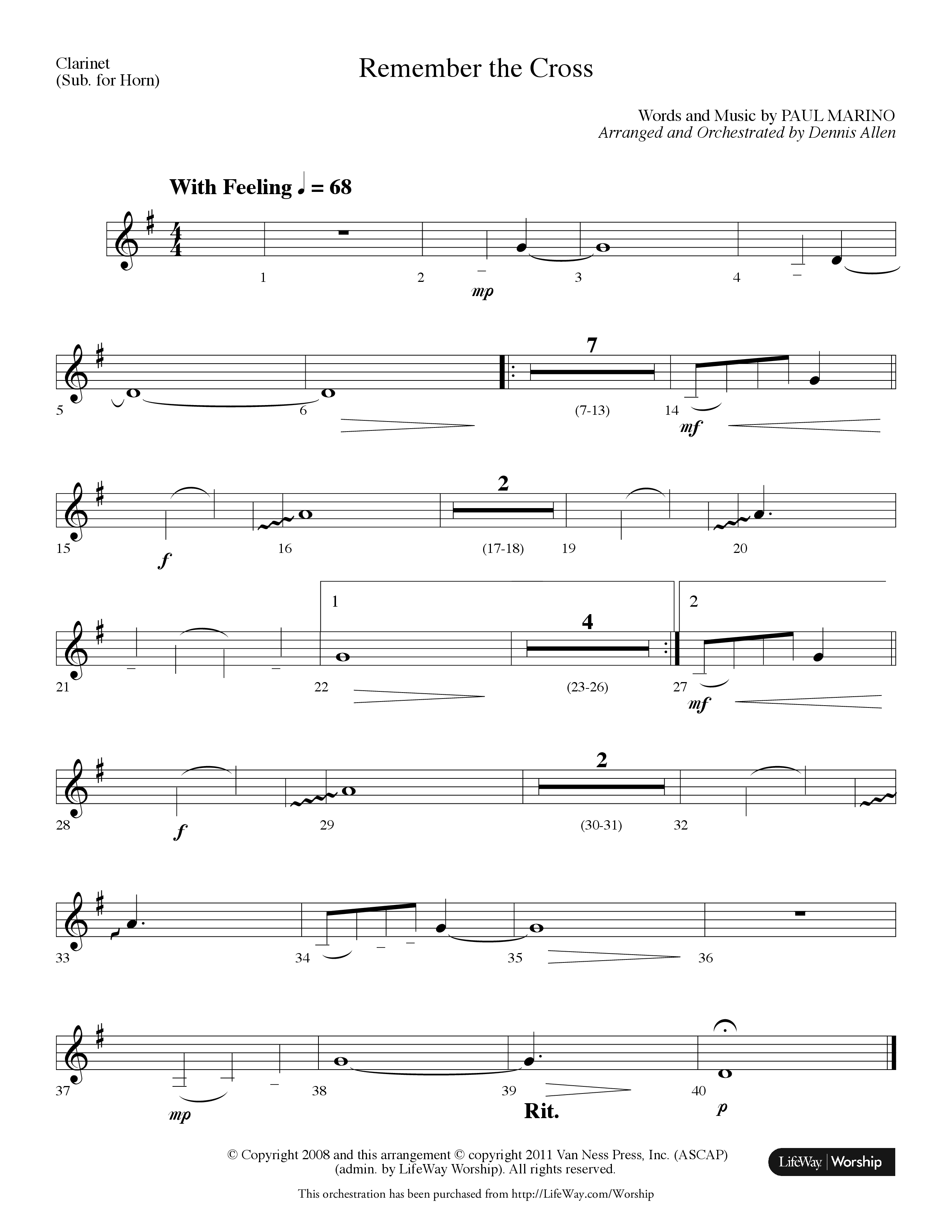 Remember The Cross (Choral Anthem SATB) Clarinet (Lifeway Choral / Arr. Dennis Allen)