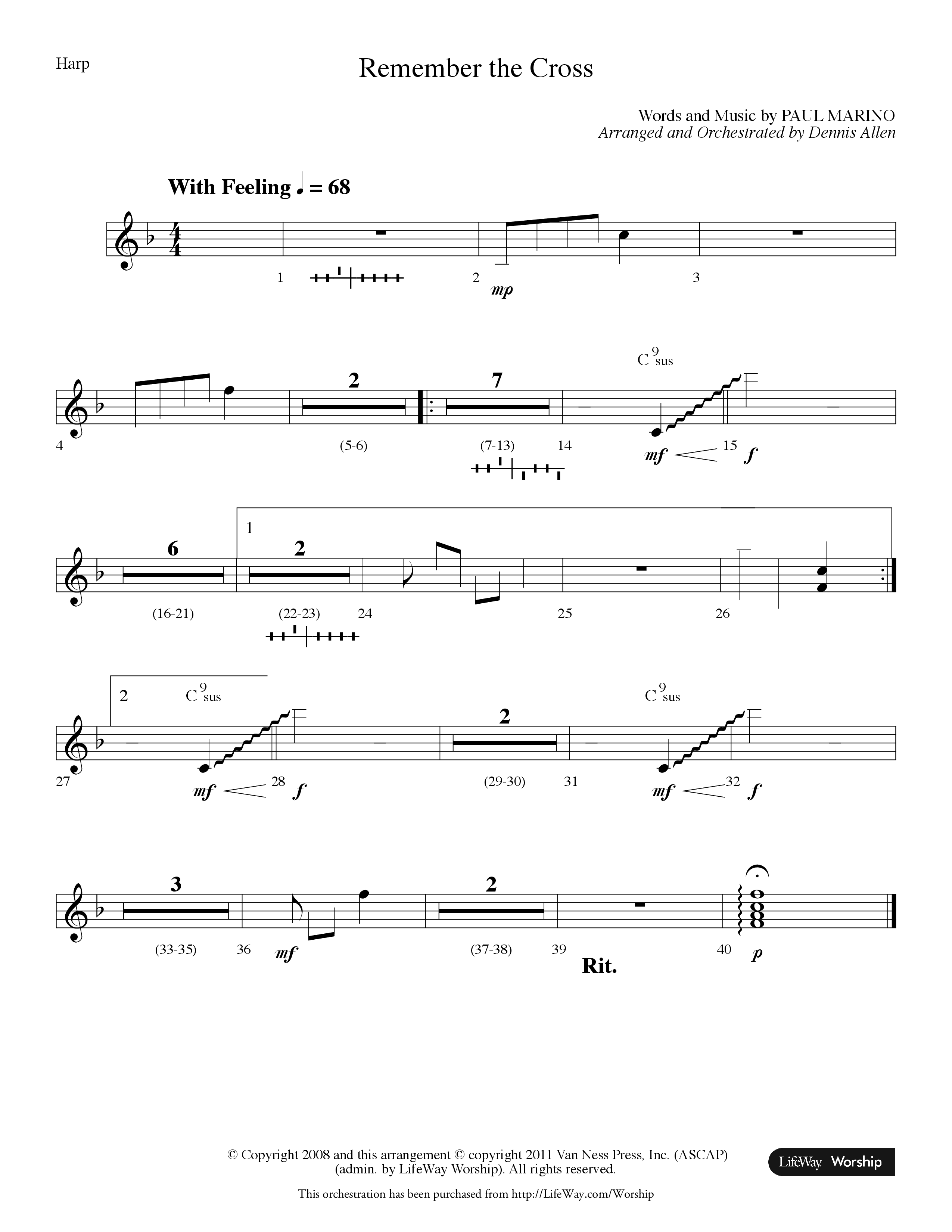 Remember The Cross (Choral Anthem SATB) Harp (Lifeway Choral / Arr. Dennis Allen)