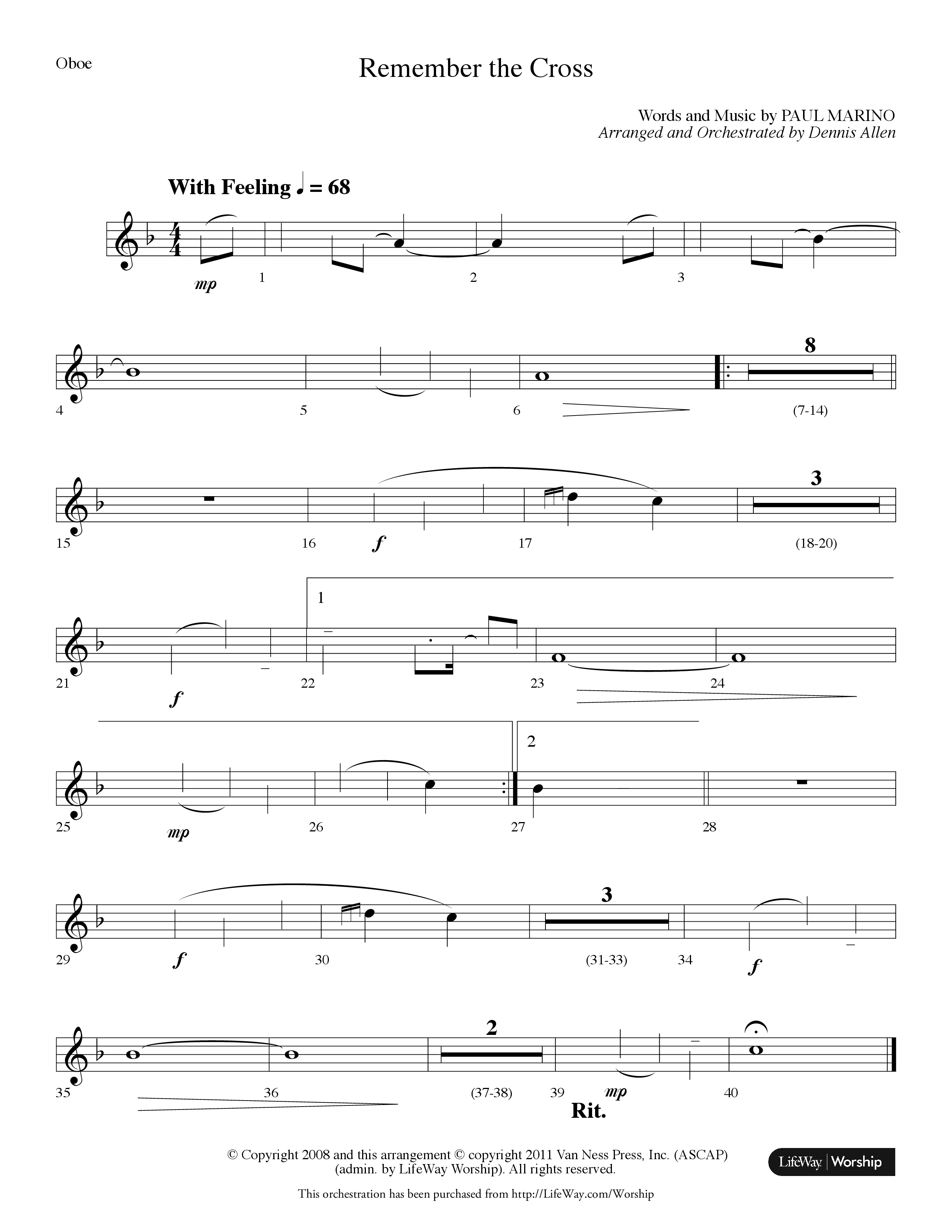 Remember The Cross (Choral Anthem SATB) Oboe (Lifeway Choral / Arr. Dennis Allen)
