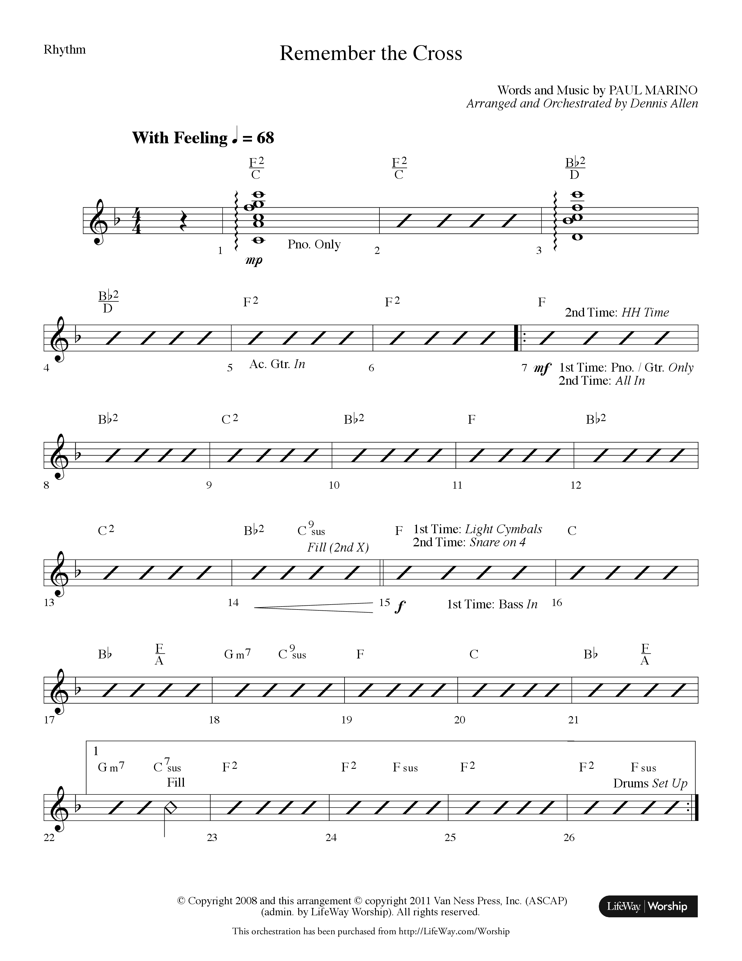 Remember The Cross (Choral Anthem SATB) Rhythm Chart (Lifeway Choral / Arr. Dennis Allen)