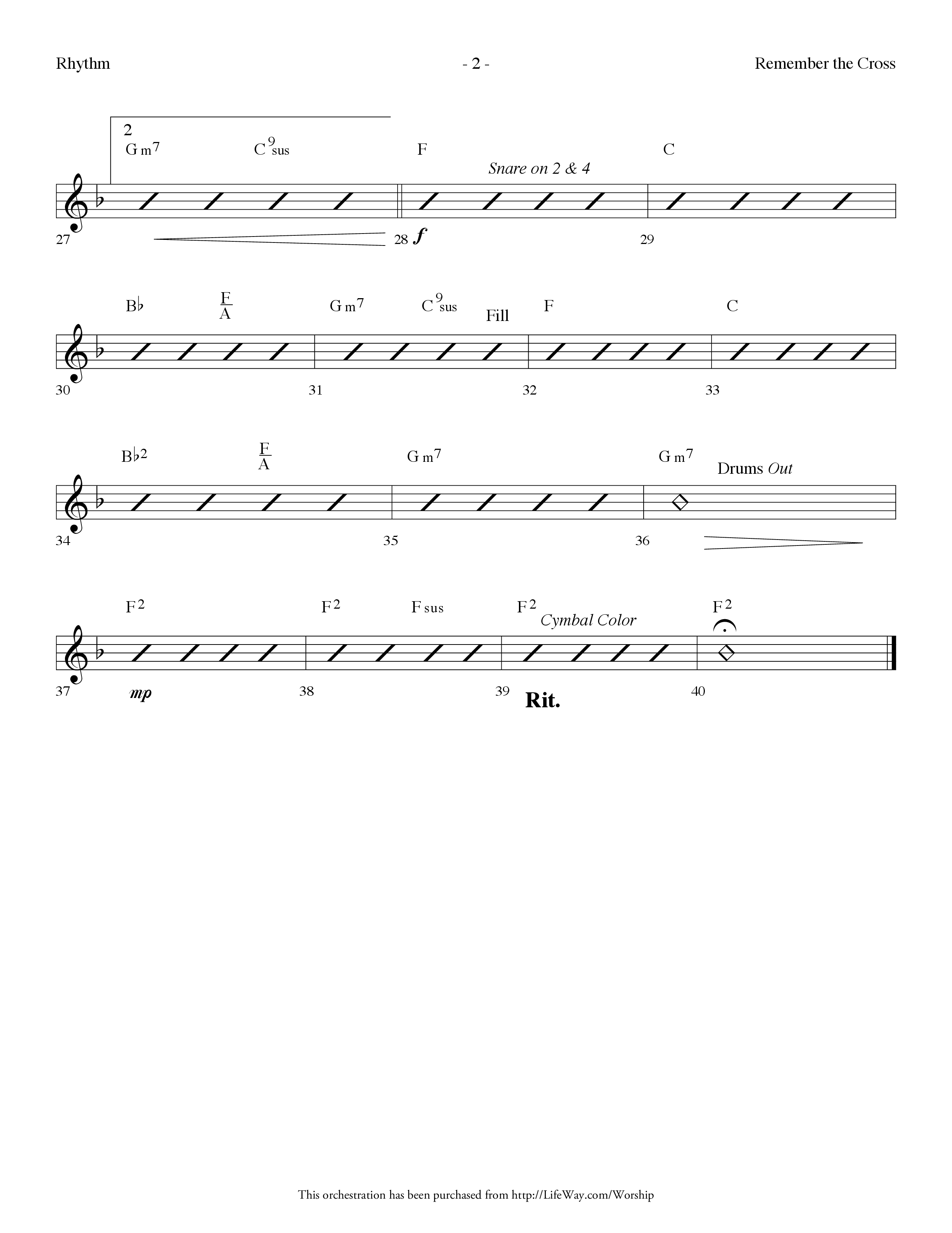 Remember The Cross (Choral Anthem SATB) Rhythm Chart (Lifeway Choral / Arr. Dennis Allen)