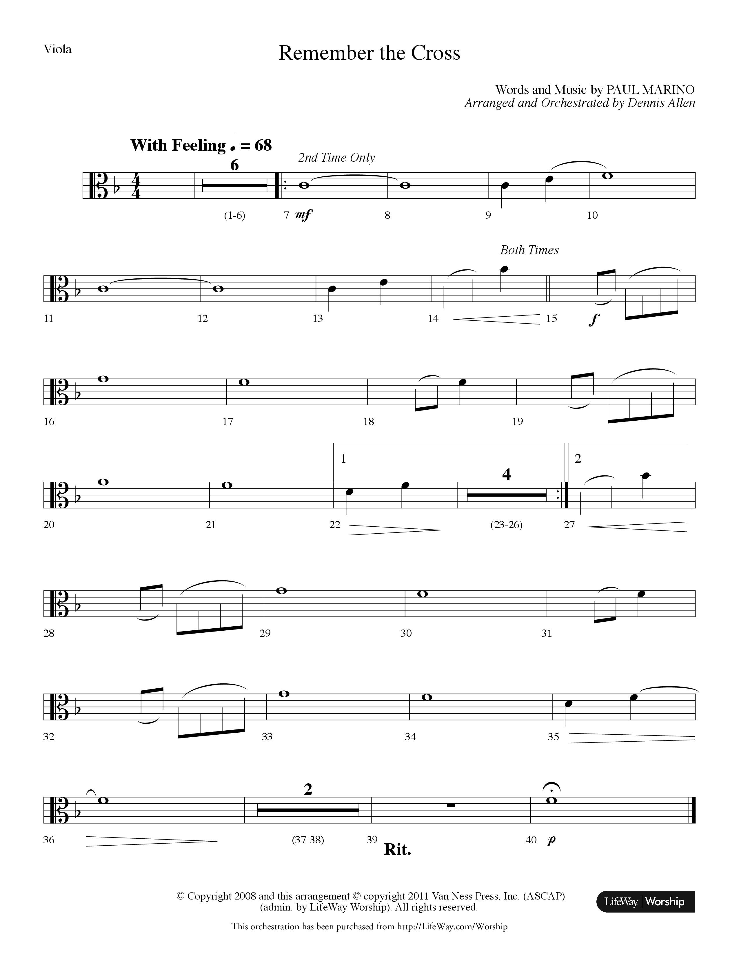 Remember The Cross (Choral Anthem SATB) Viola (Lifeway Choral / Arr. Dennis Allen)