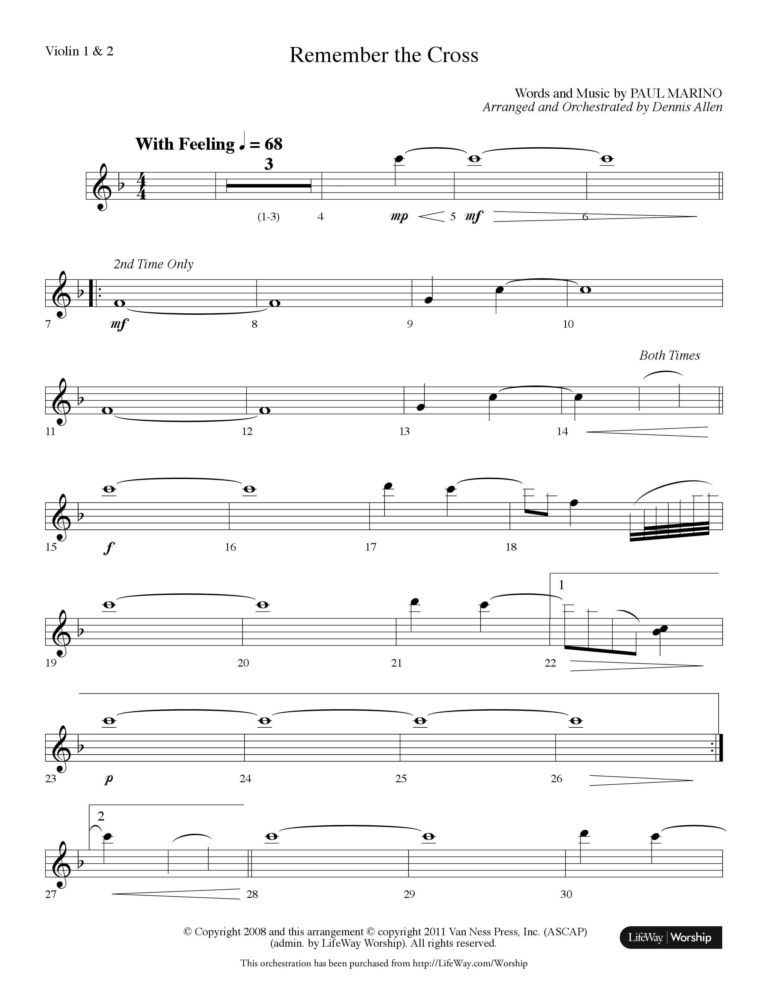 Remember The Cross (Choral Anthem SATB) Violin 1/2 (Lifeway Choral / Arr. Dennis Allen)