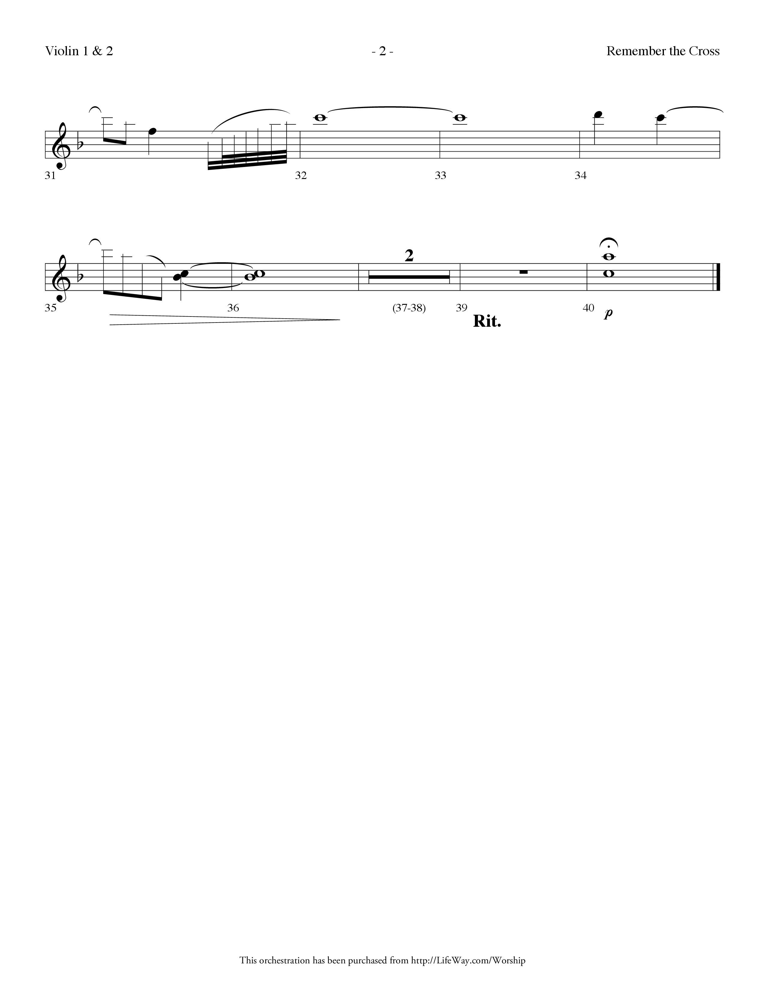 Remember The Cross (Choral Anthem SATB) Violin 1/2 (Lifeway Choral / Arr. Dennis Allen)