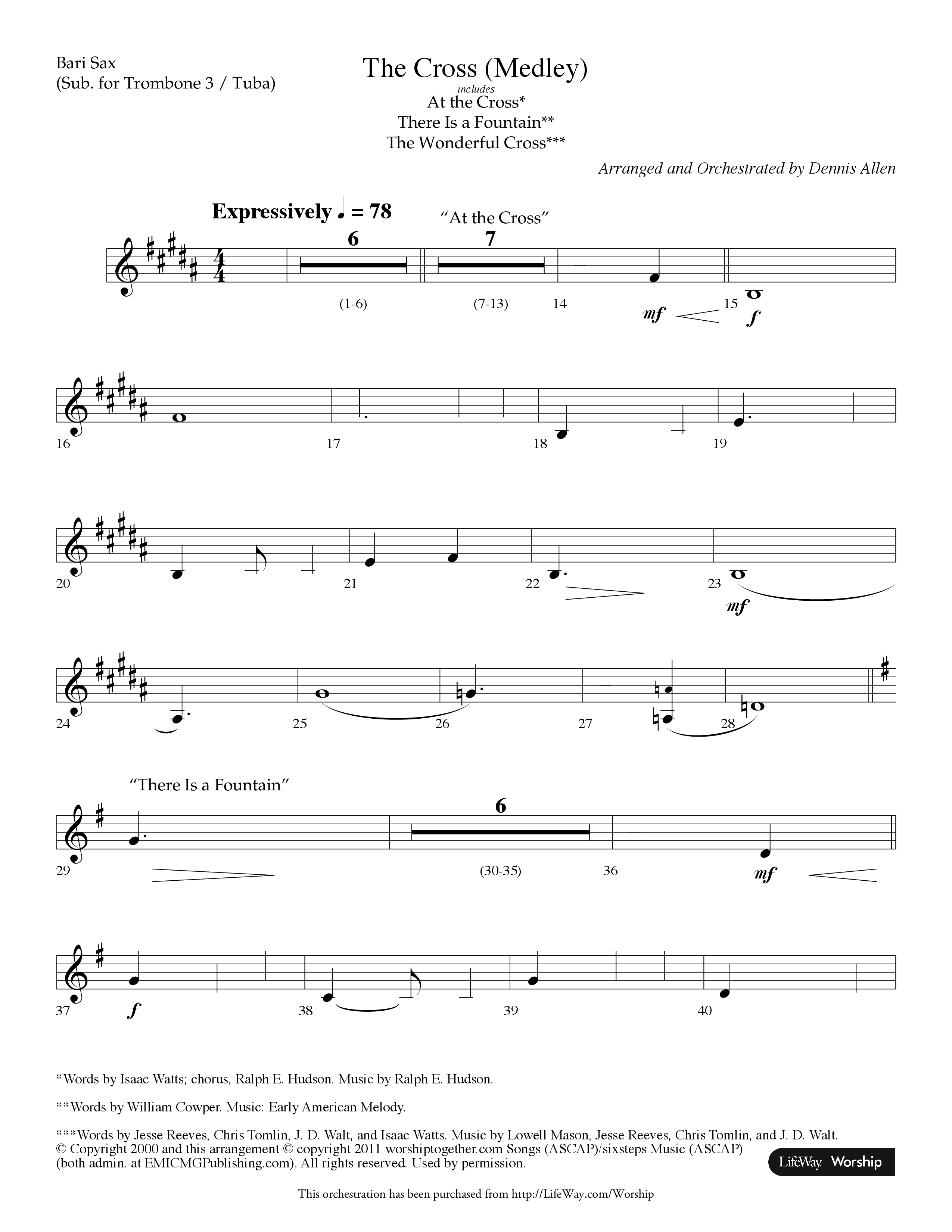 The Cross (Medley) (with At The Cross, There Is A Fountain, The Wonderful Cross) (Choral Anthem SATB) Bari Sax (Lifeway Choral / Arr. Dennis Allen)