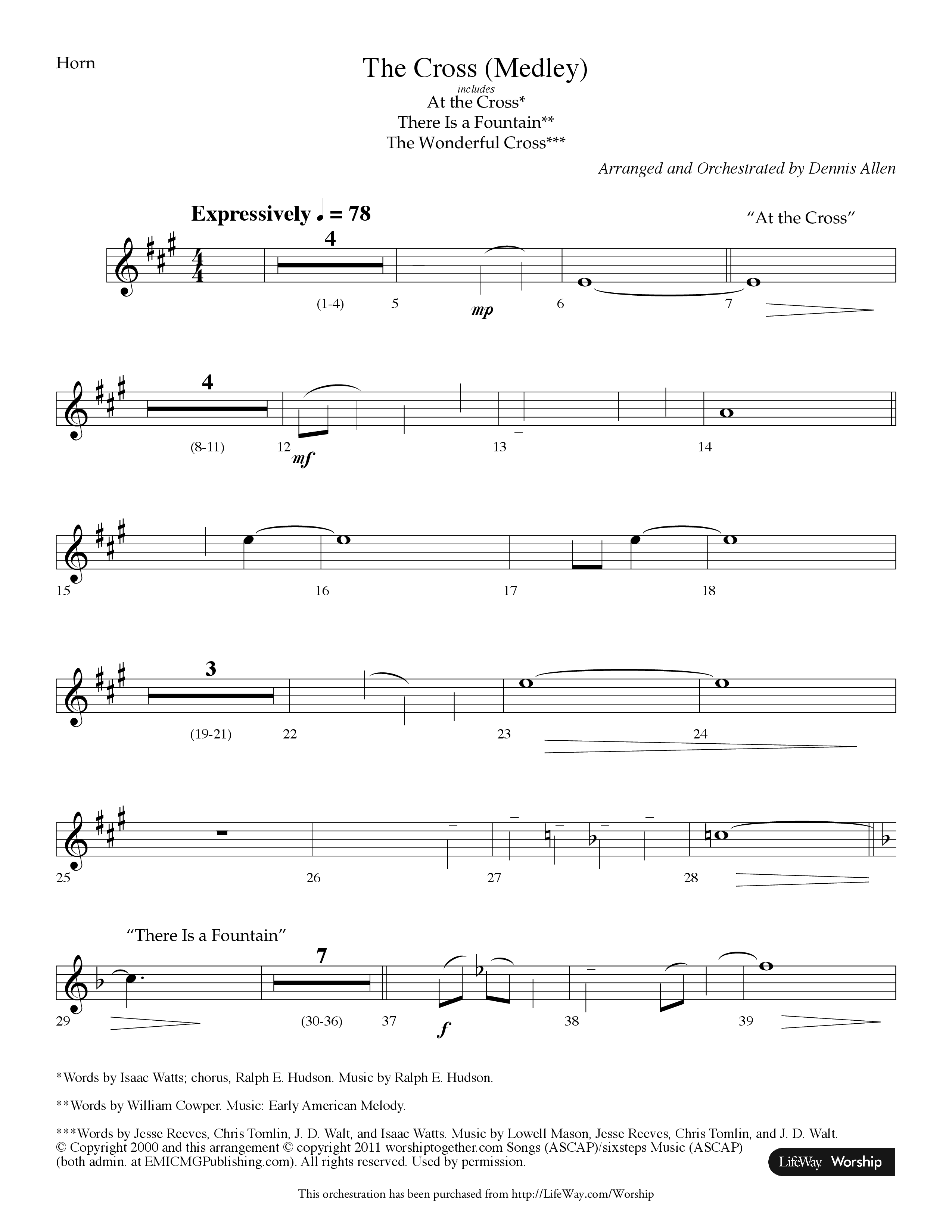 The Cross (Medley) (with At The Cross, There Is A Fountain, The Wonderful Cross) (Choral Anthem SATB) French Horn (Lifeway Choral / Arr. Dennis Allen)