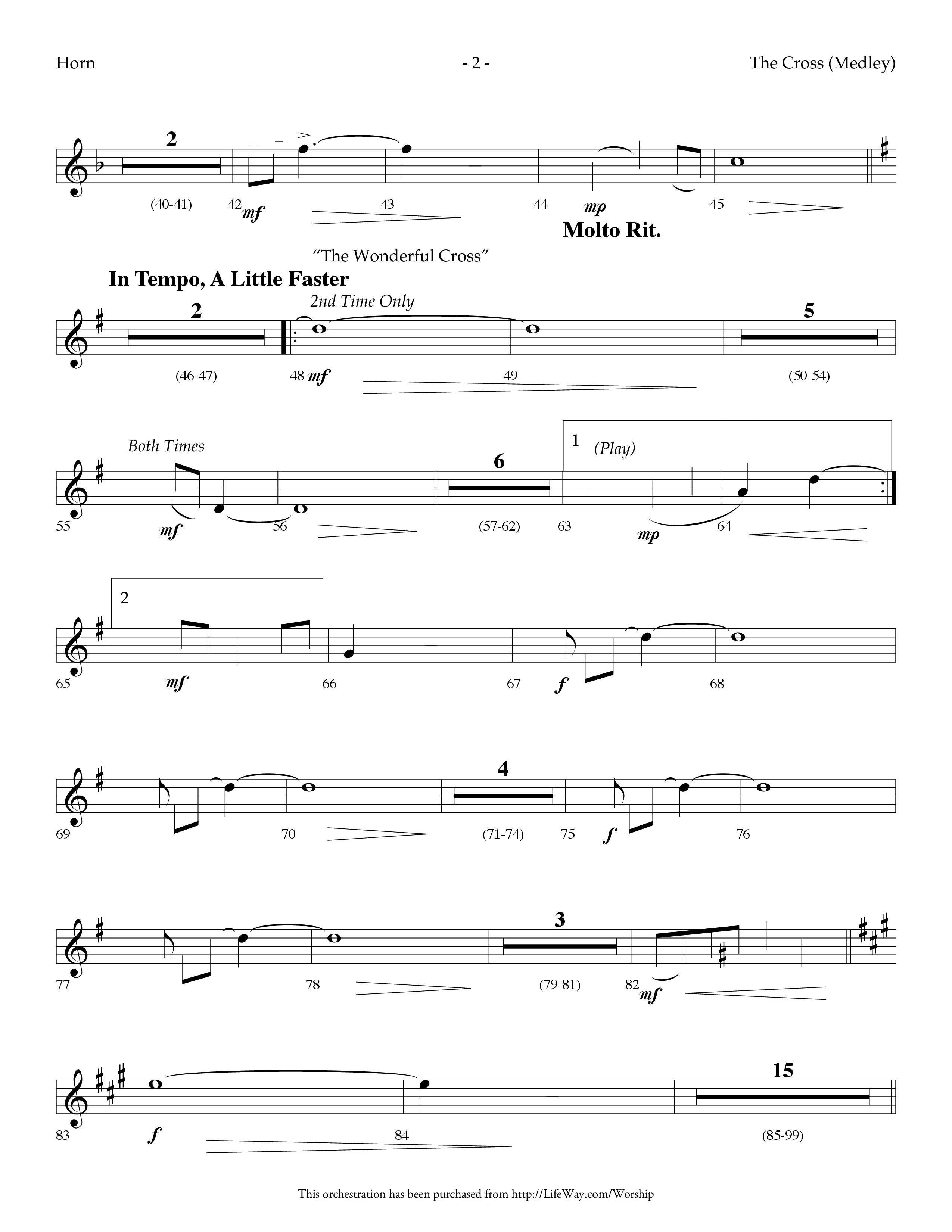 The Cross (Medley) (with At The Cross, There Is A Fountain, The Wonderful Cross) (Choral Anthem SATB) French Horn (Lifeway Choral / Arr. Dennis Allen)