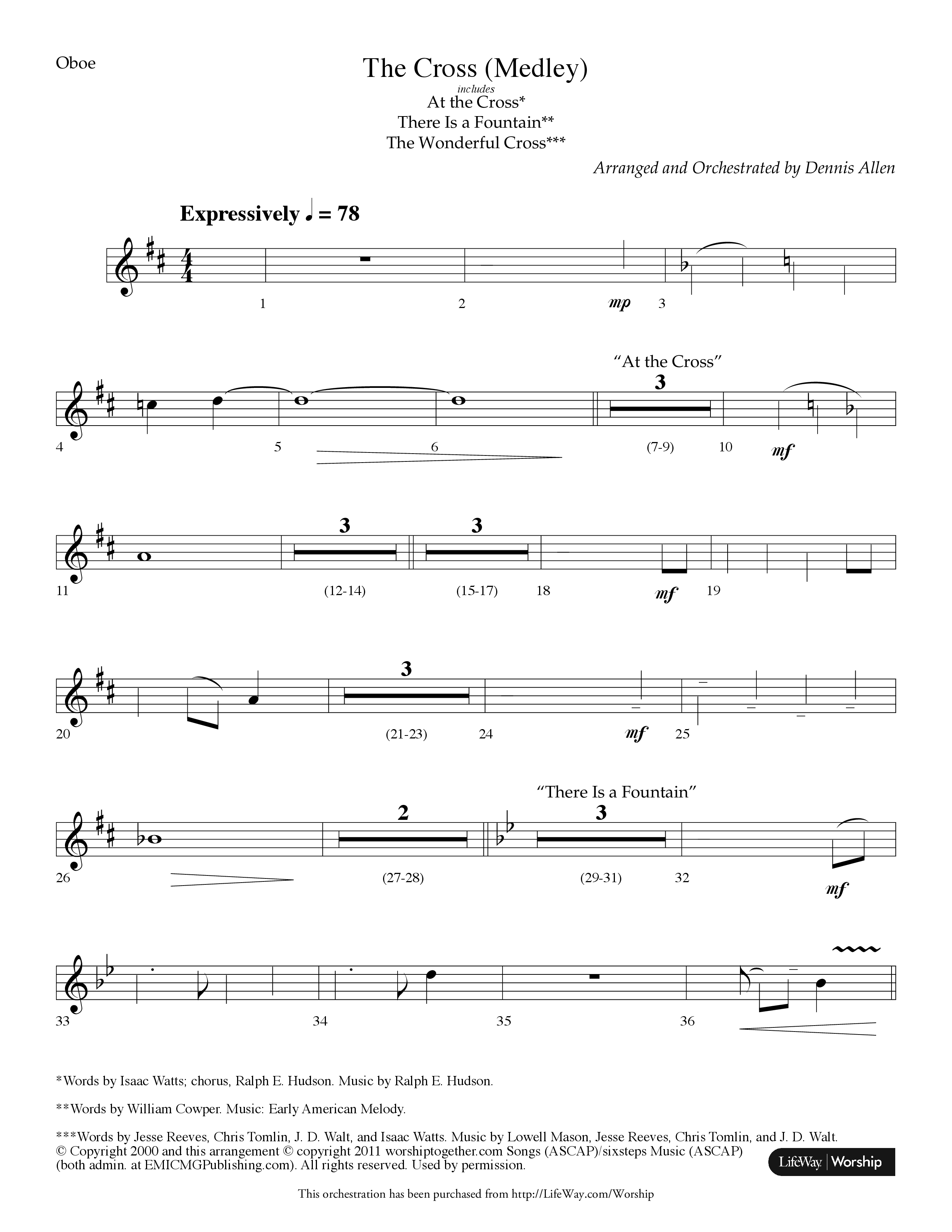 The Cross (Medley) (with At The Cross, There Is A Fountain, The Wonderful Cross) (Choral Anthem SATB) Oboe (Lifeway Choral / Arr. Dennis Allen)