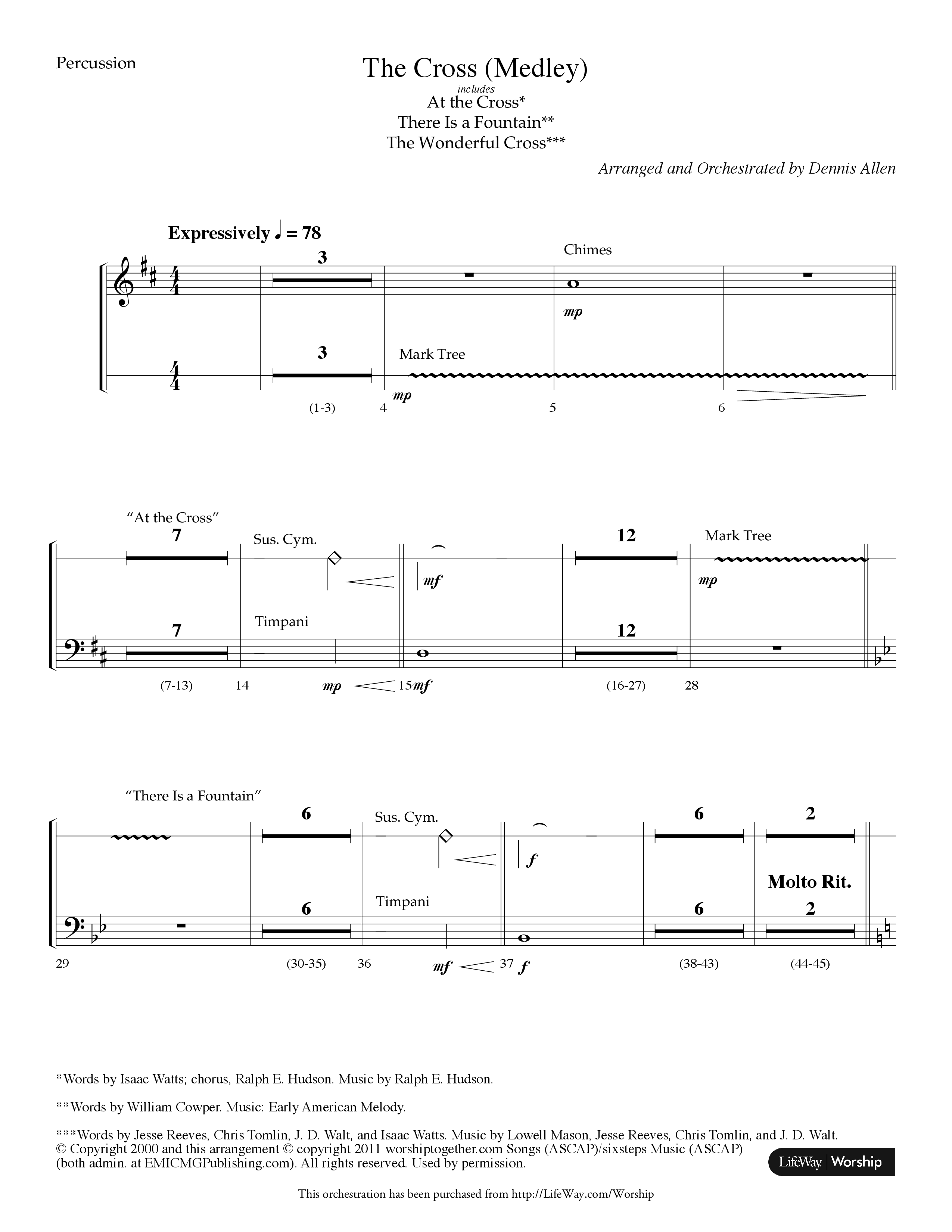 The Cross (Medley) (with At The Cross, There Is A Fountain, The Wonderful Cross) (Choral Anthem SATB) Percussion (Lifeway Choral / Arr. Dennis Allen)