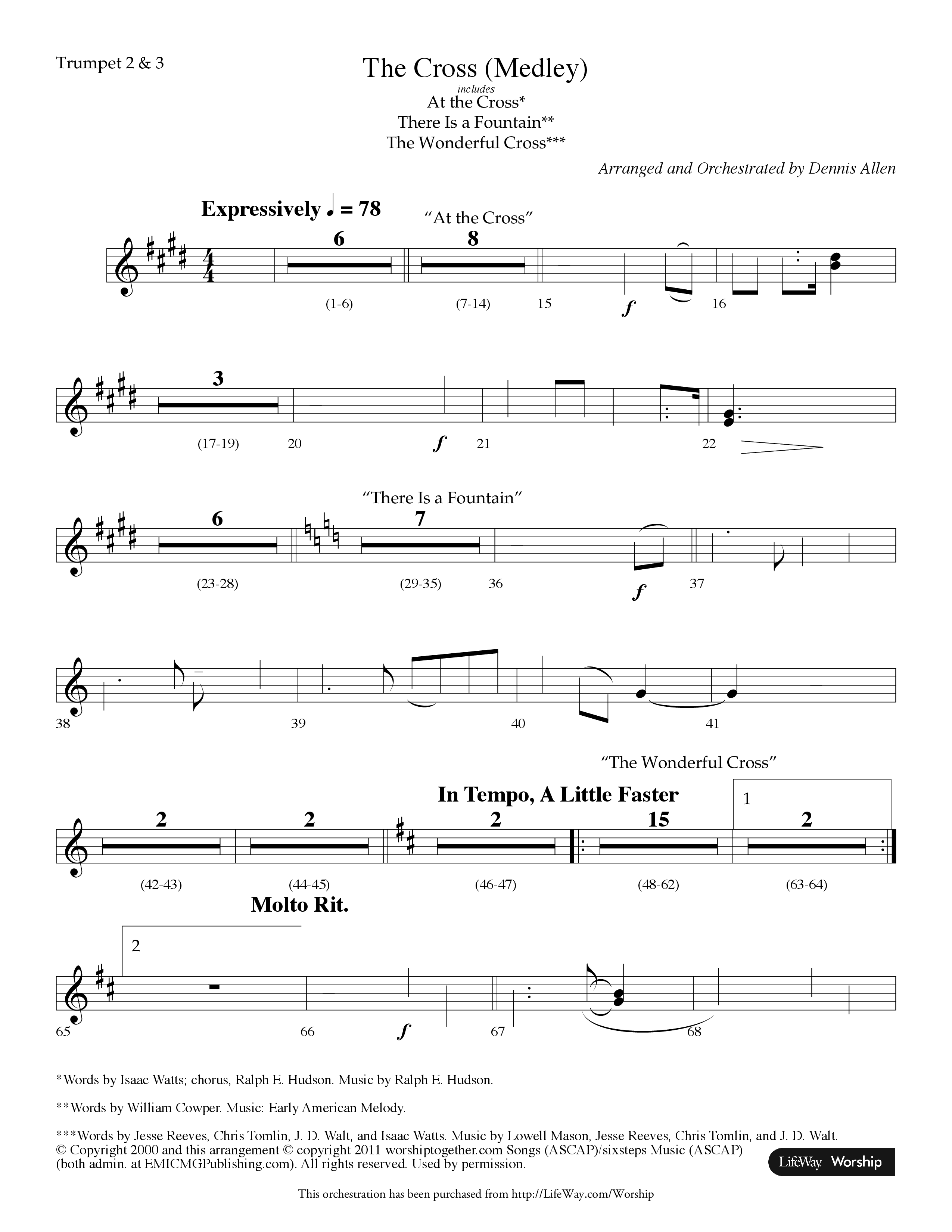 The Cross (Medley) (with At The Cross, There Is A Fountain, The Wonderful Cross) (Choral Anthem SATB) Trumpet 2/3 (Lifeway Choral / Arr. Dennis Allen)