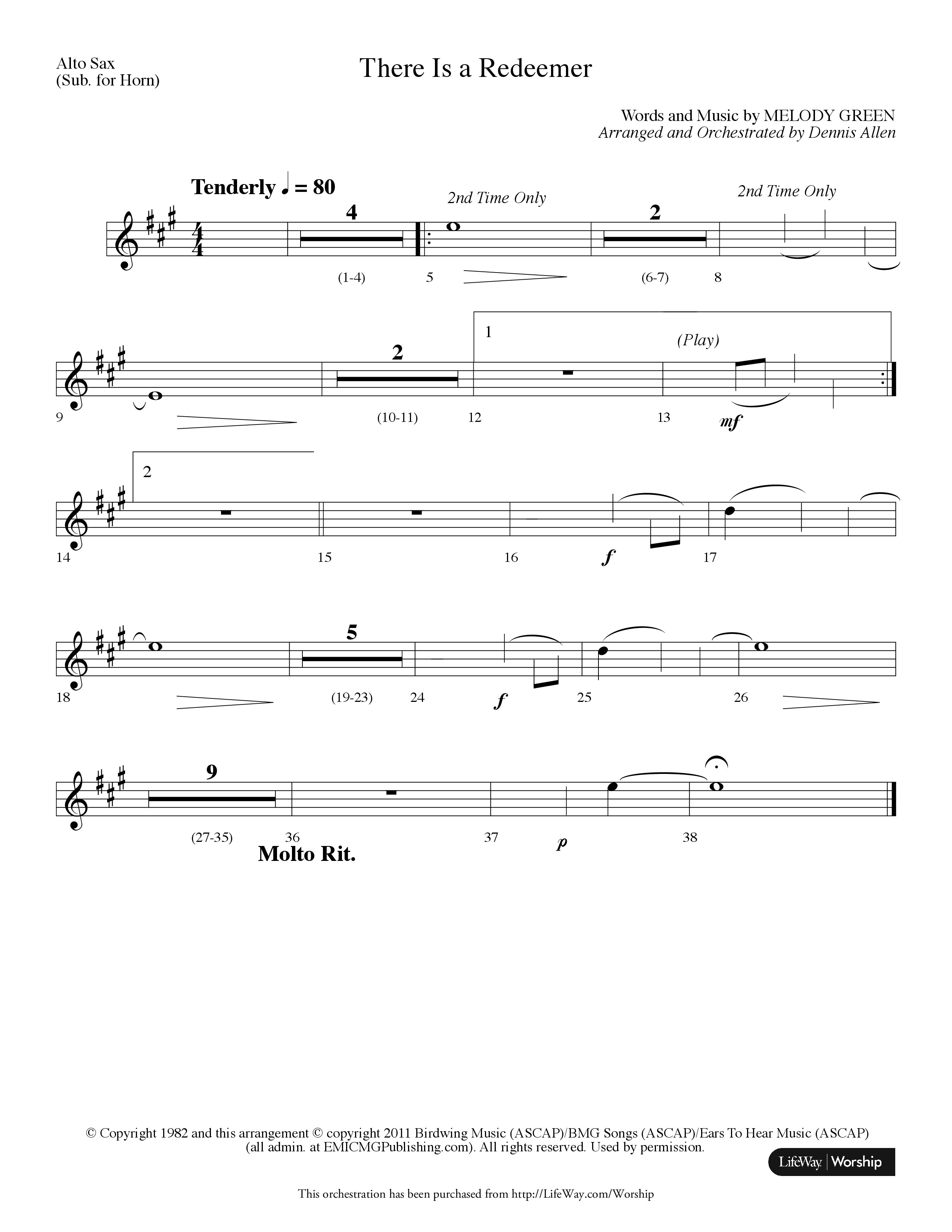 There Is A Redeemer (Choral Anthem SATB) Alto Sax (Lifeway Choral / Arr. Dennis Allen)
